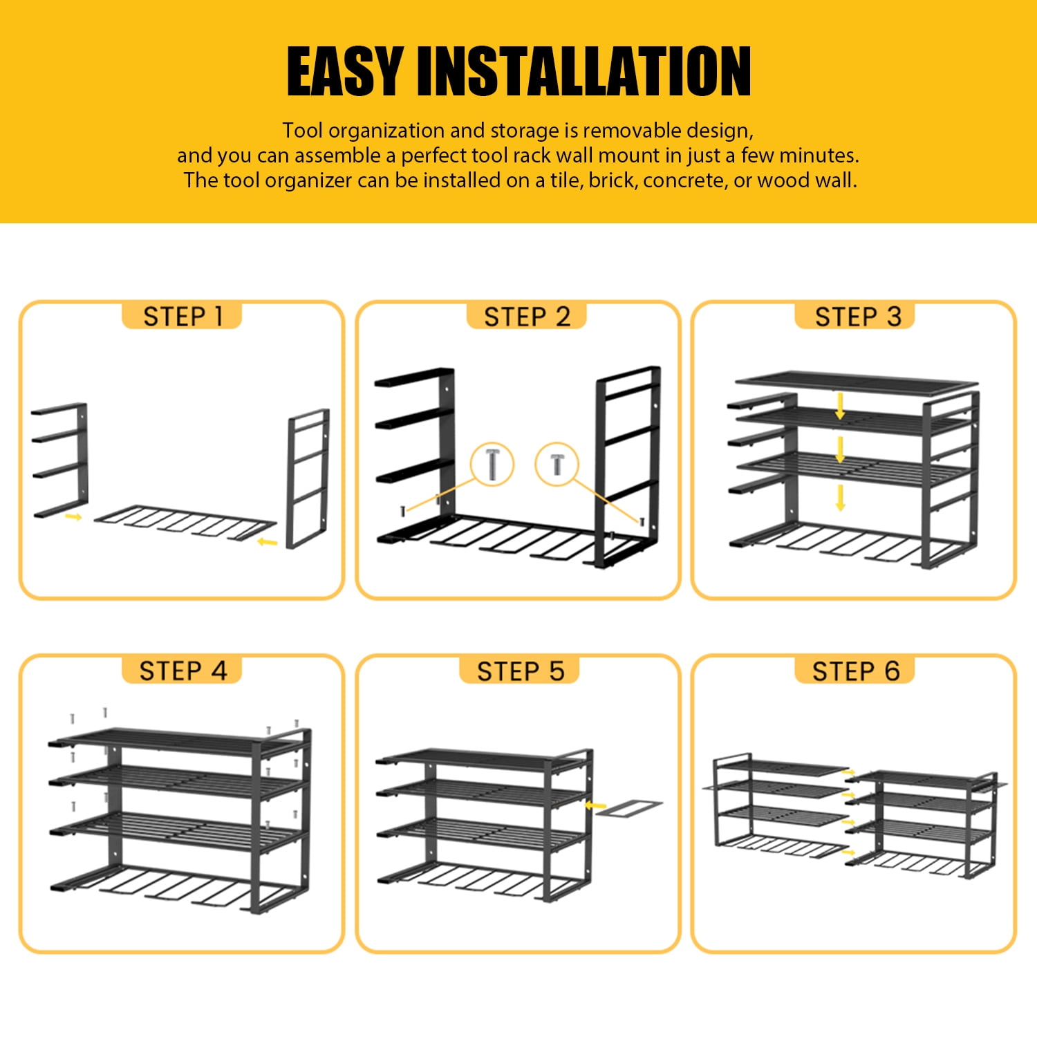 CATGOOD Power Tool Organizer, 4-Tier Wall Mount Storage Rack for 8 Drills, Heavy-Duty Metal Workshop Shelf (Black) jj1hx