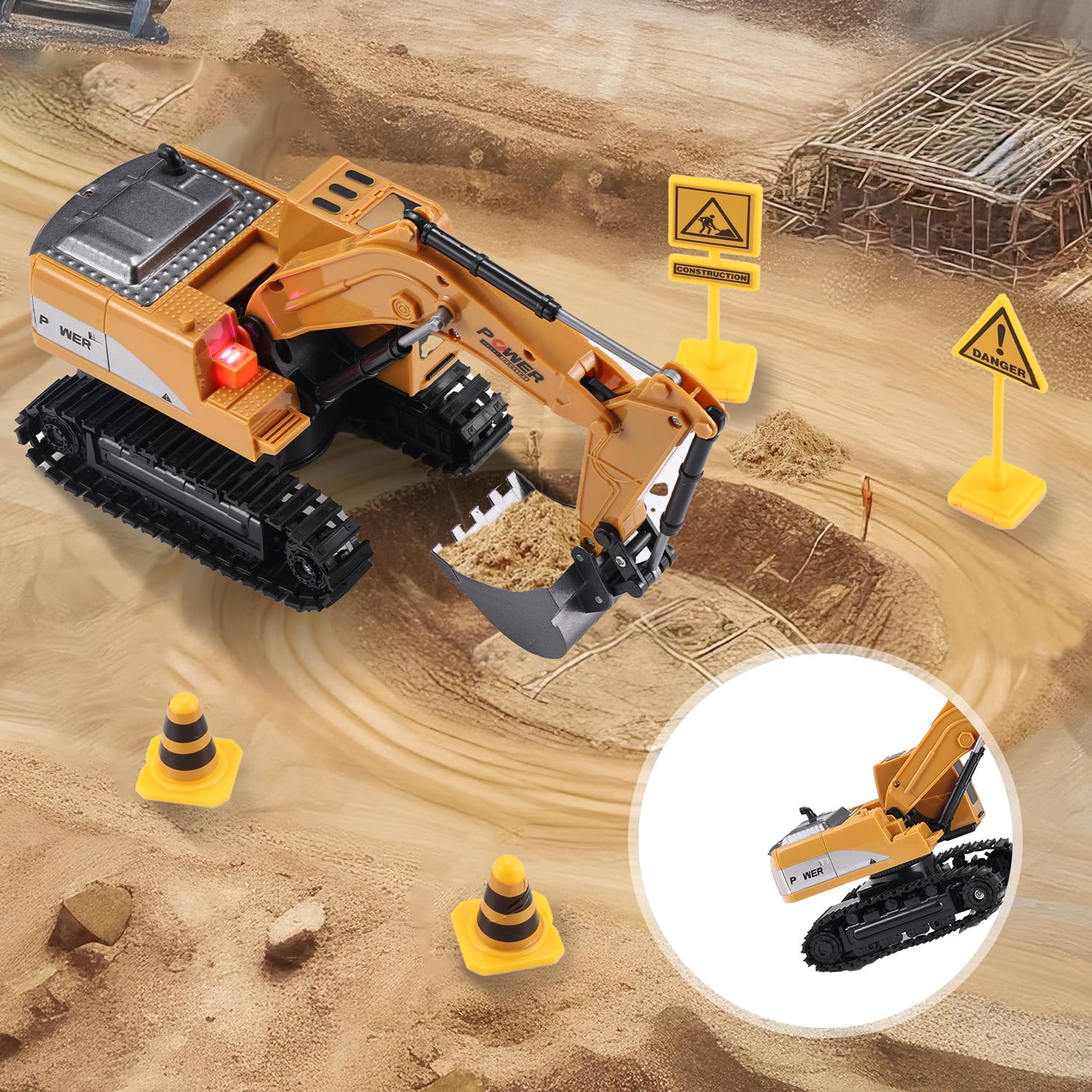 Zacro Remote Control Excavator Toy, 6-Channel RC Construction Truck with Metal Shovel, Lights and Sounds (Yellow, 1:24 Scale) 1h6nn