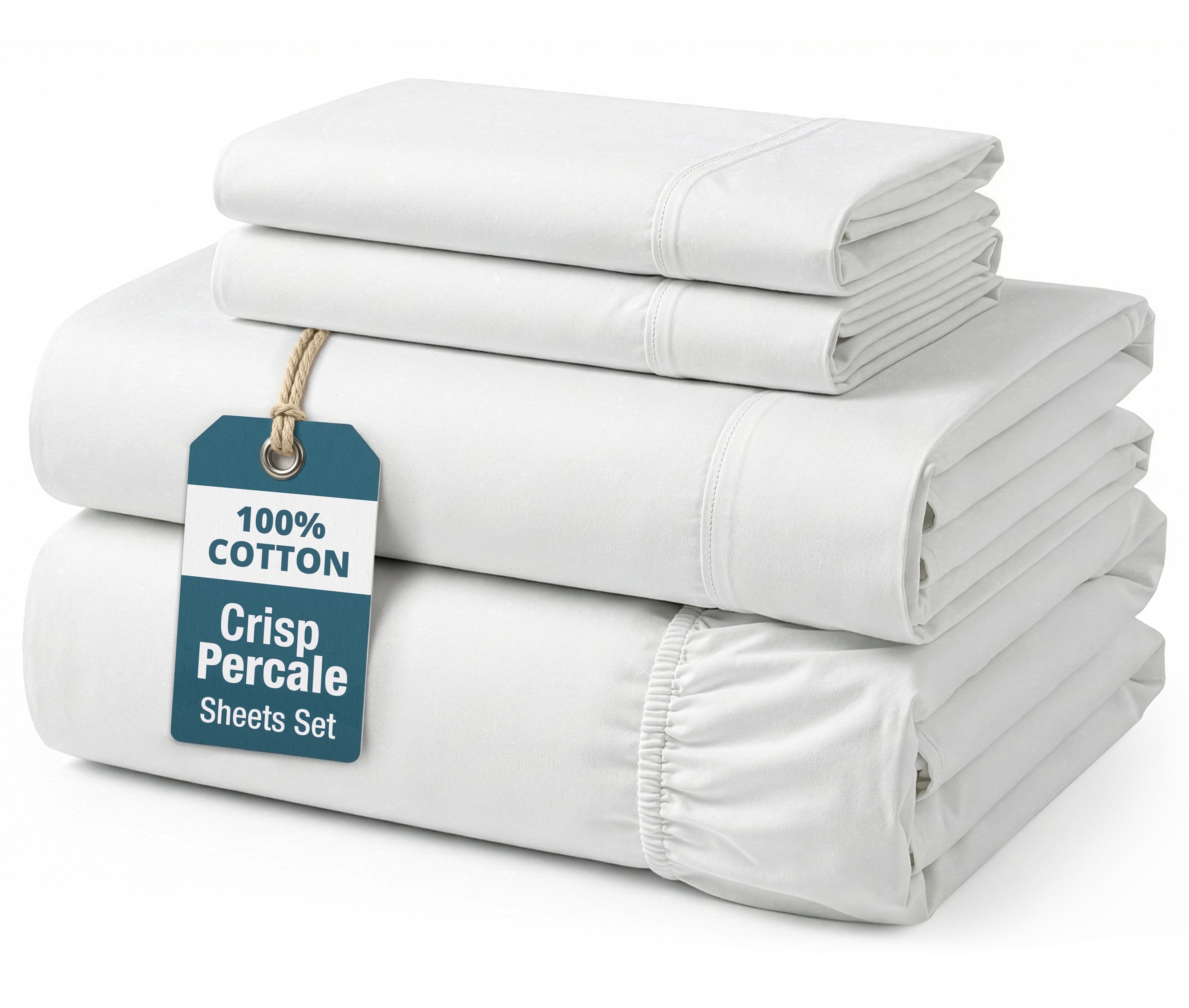 Casa Platino 100% Cotton Queen Sheet Set (4-Piece, Percale Weave, Deep Pocket, White) f0sq2