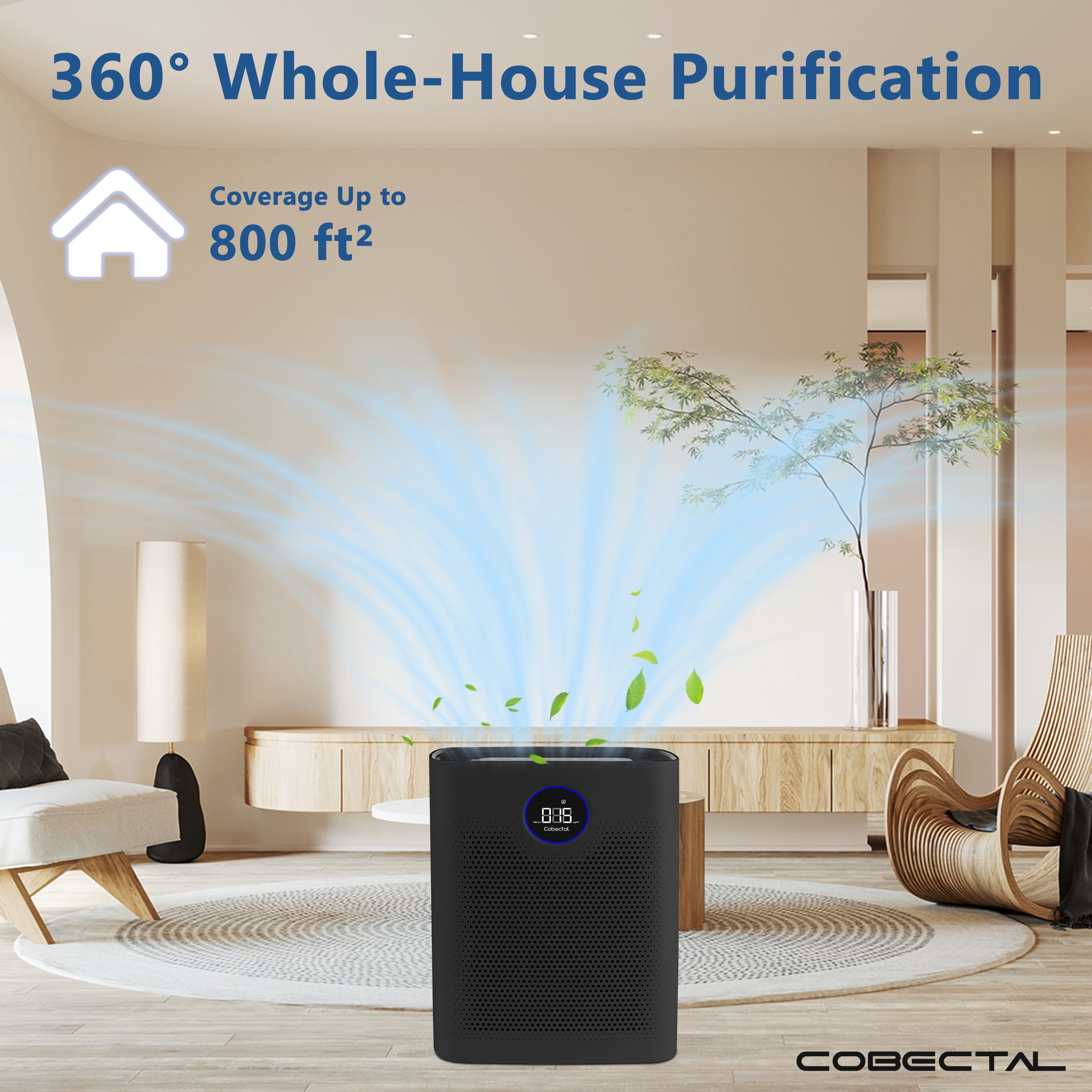 Cobectal H14 HEPA Air Purifier for Home Large Room, Pet Dander & Allergen Remover (Black, 15.82 in x 12.12 in x 6.37 in) devlb