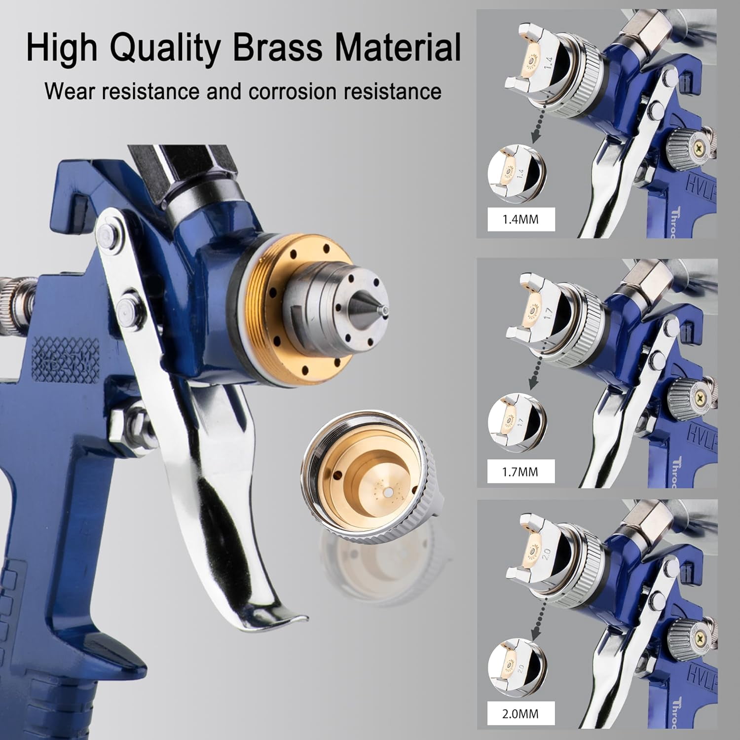 Throohills Professional HVLP Spray Gun Kit, High Atomization Pneumatic Gravity Feed Paint Sprayer with 3 Nozzles (Blue, 1.4/1.7/2.0 mm) 2ka5i