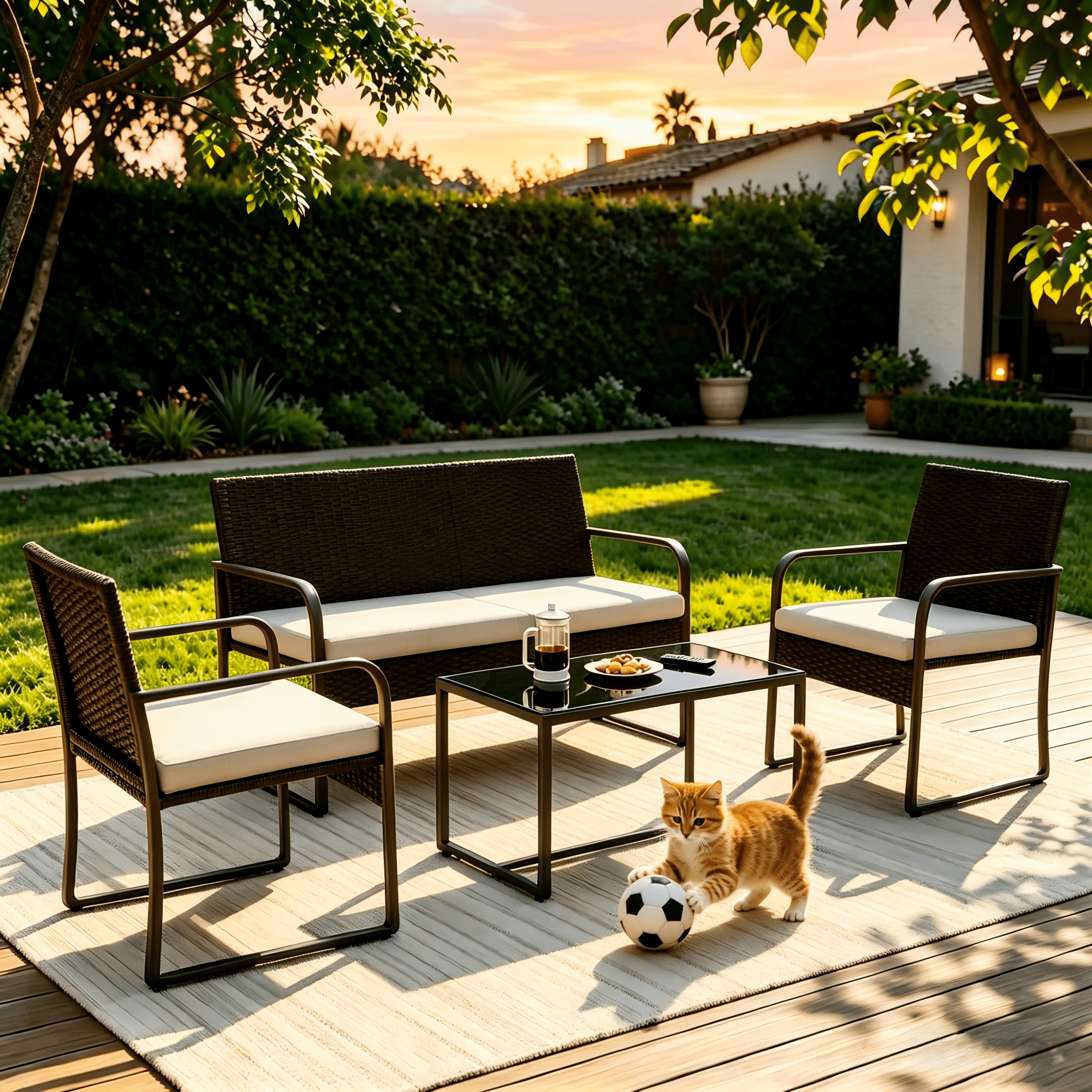 Lofka 4-Piece Outdoor Patio Furniture Set with Coffee Table and Cushions (Gray, 4-Piece Set) z0uix