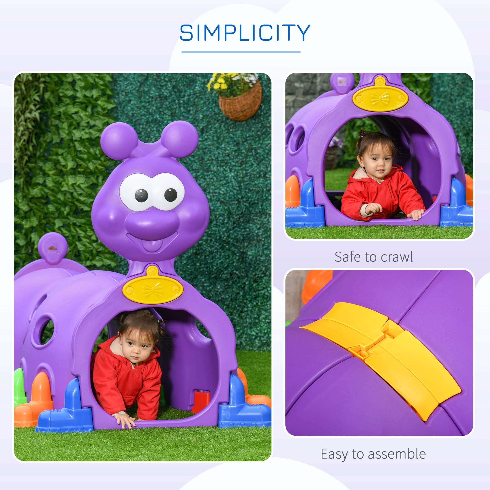 Qaba Caterpillar Climbing Tunnel for Kids, Indoor and Outdoor Play Structure (Purple, 59 in L x 38.25 in W x 47.25 in H) q4mzm
