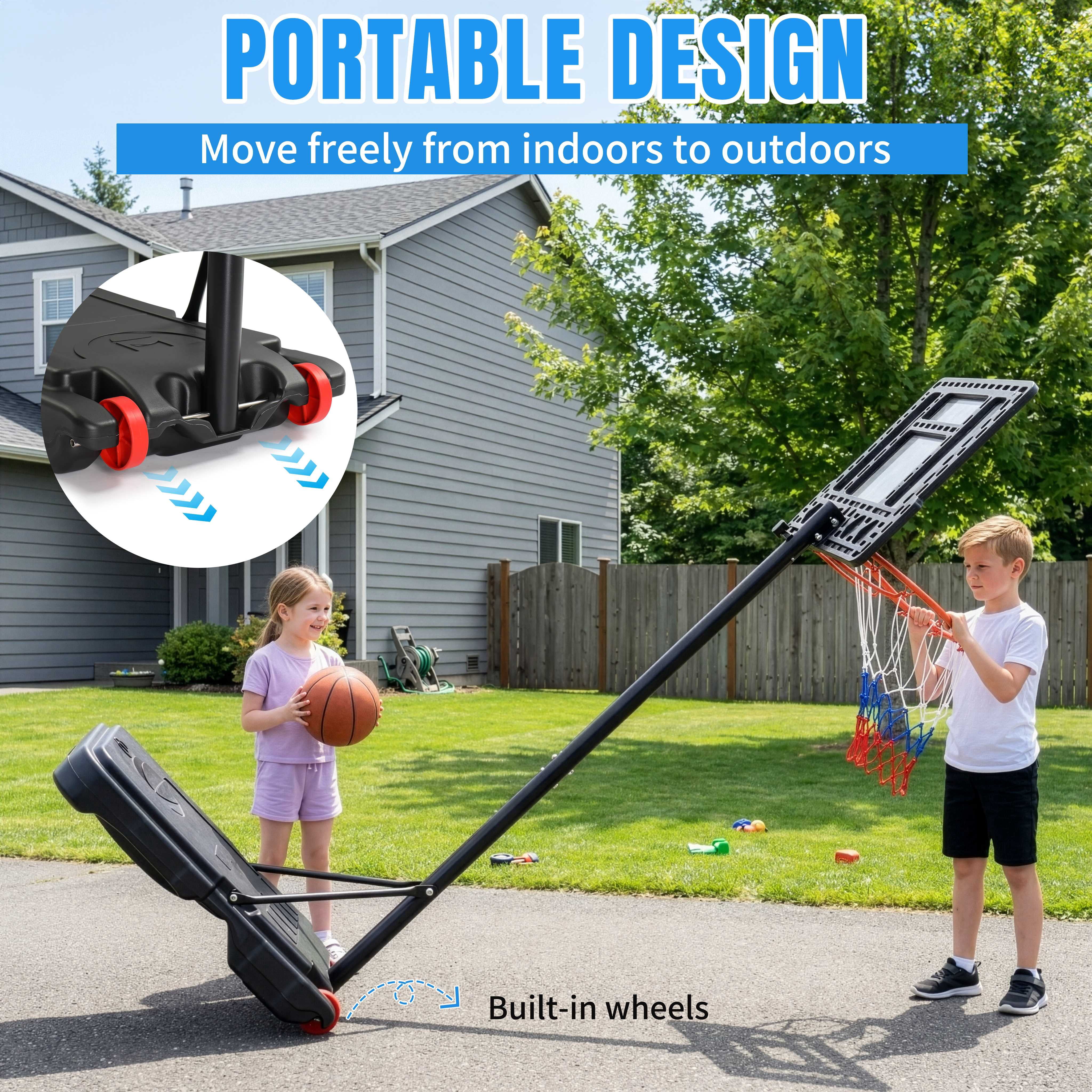 Ktaxon Portable Basketball Hoop System, Adjustable Height Basketball Goal for Indoor and Outdoor Play (Black, 6.5-8 ft) r71d7