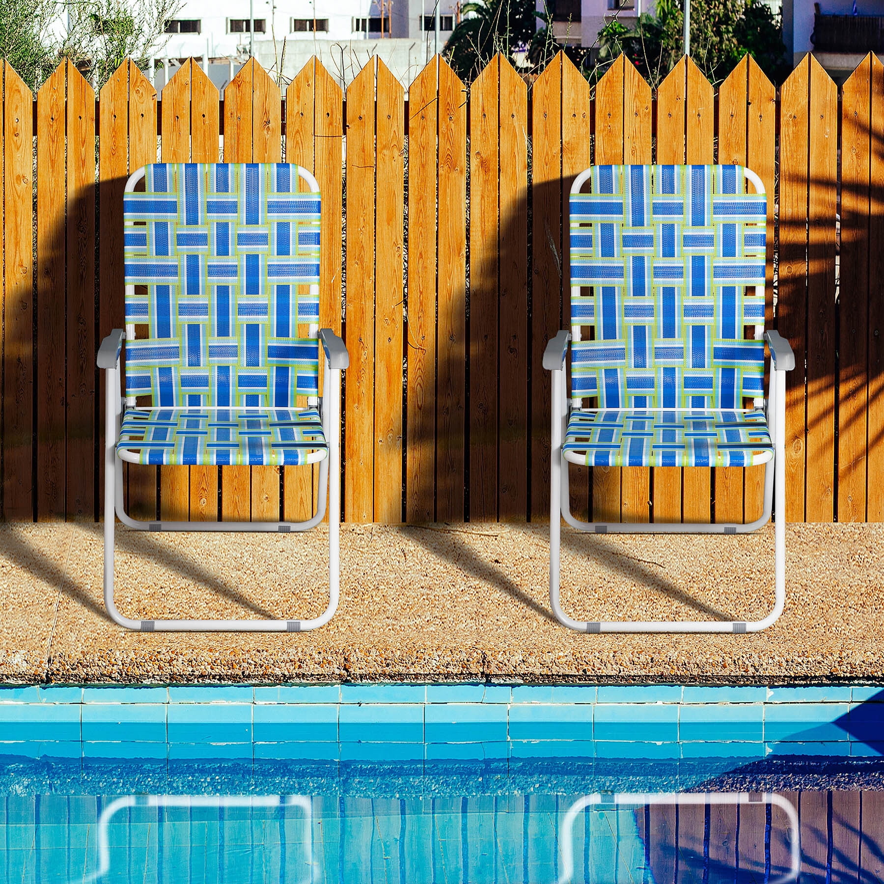 ZENY Folding Patio Lawn Chairs with Metal Frame (Blue/Green, Set of 2) bem06