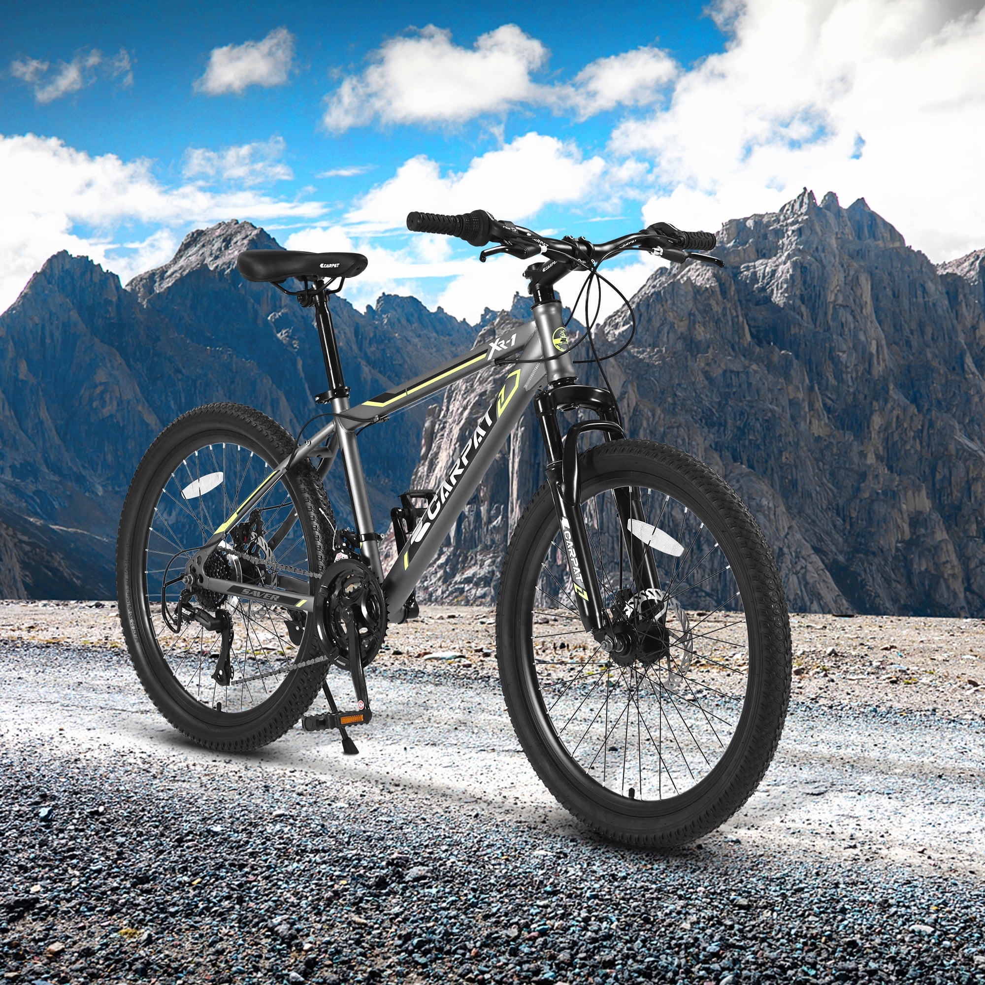 Ambifirner 24-Inch Mountain Bike for Teens, Shimano 21-Speed, Dual Disc Brakes, Front Suspension (Black/Green, 24 in) geagc