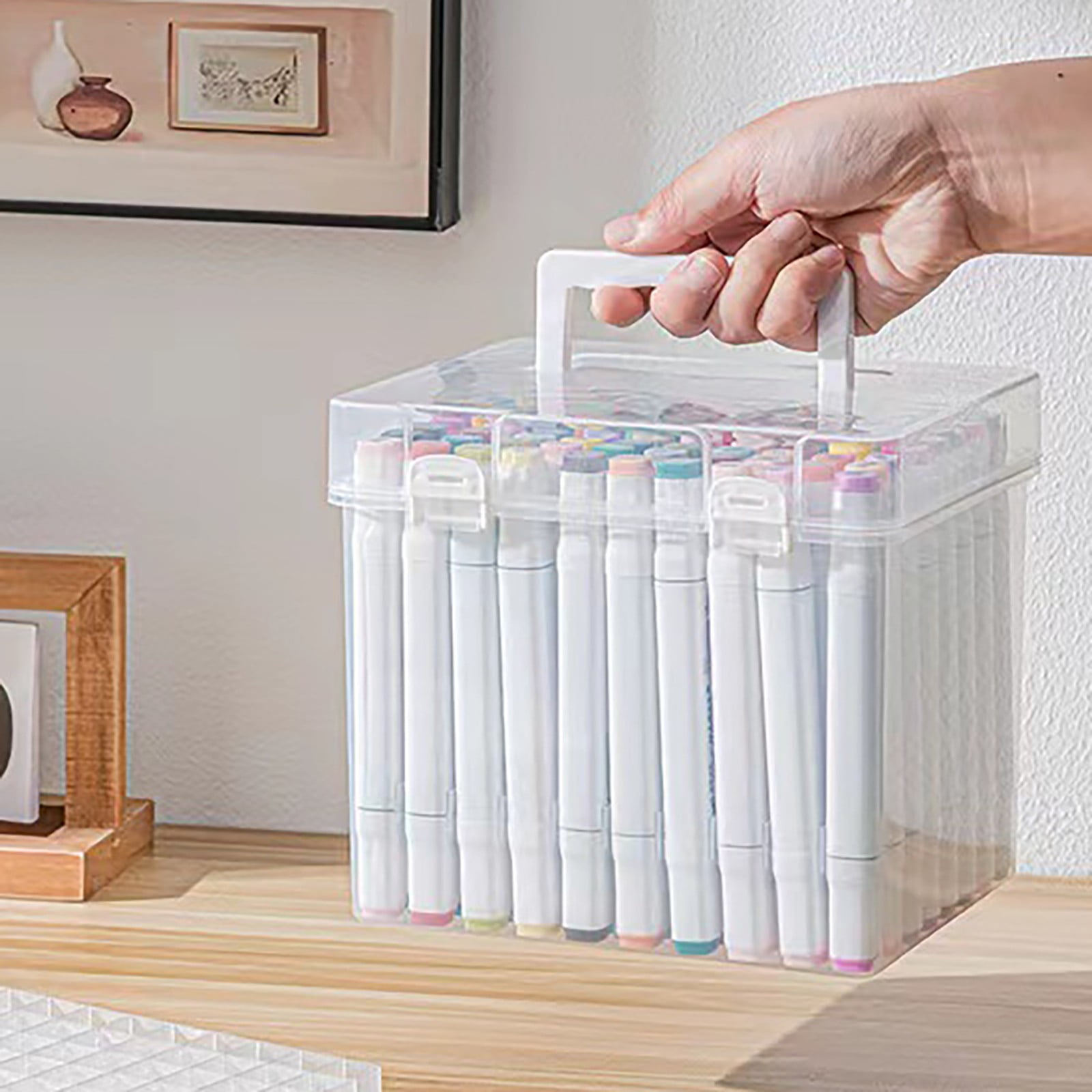 Awwp Art Supply Organizer Case, Large Clear Marker Storage Box with Removable Dividers (Clear, 120 Slot Capacity) uke1g