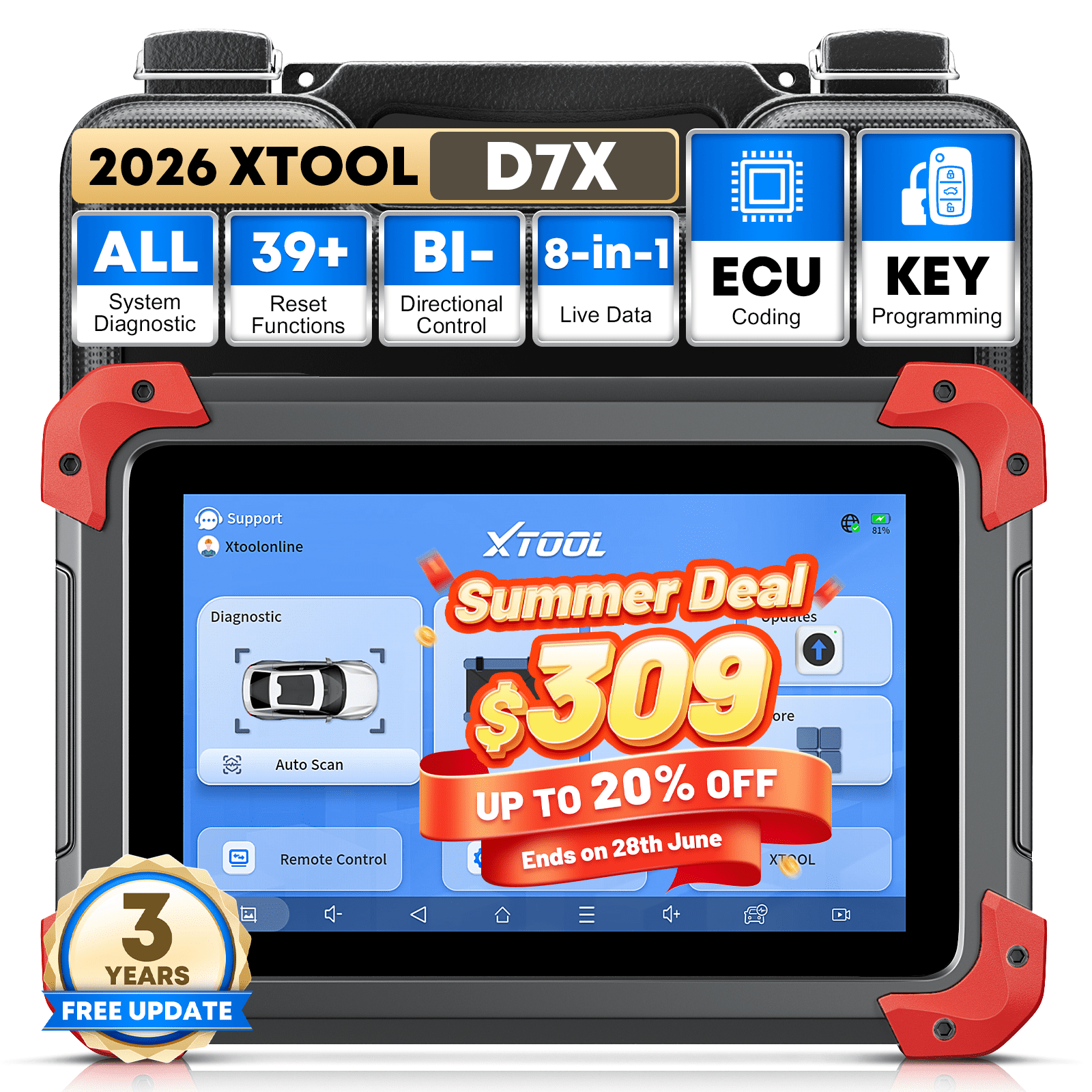XTOOL D7X OBD2 Scanner Bidirectional Diagnostic Tool (Black, 1 Unit) bew47