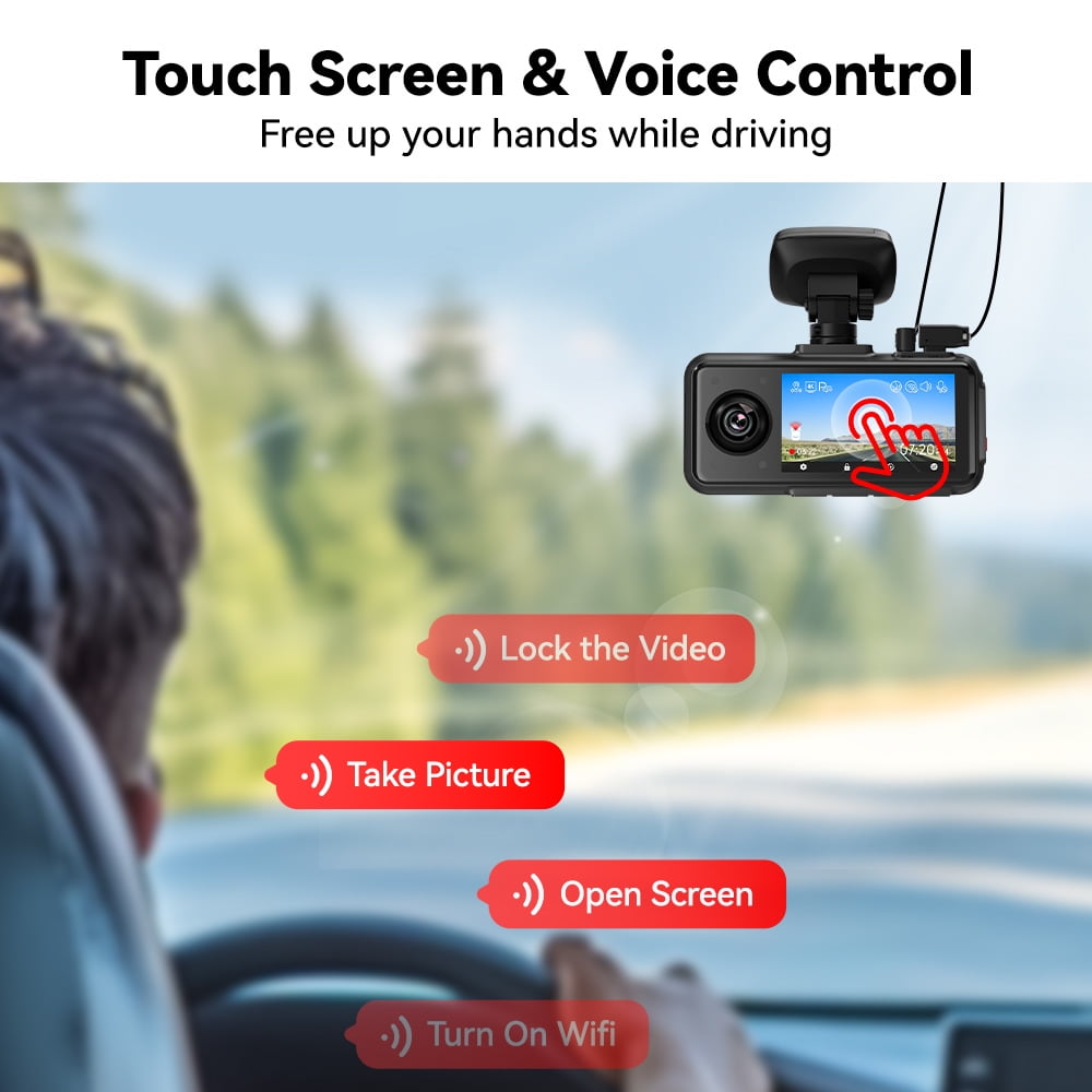 REDTIGER A6 3-Channel Dash Cam, Front Rear and Interior Triple Camera, WiFi GPS Touch Screen (Black, 64GB) fagw2