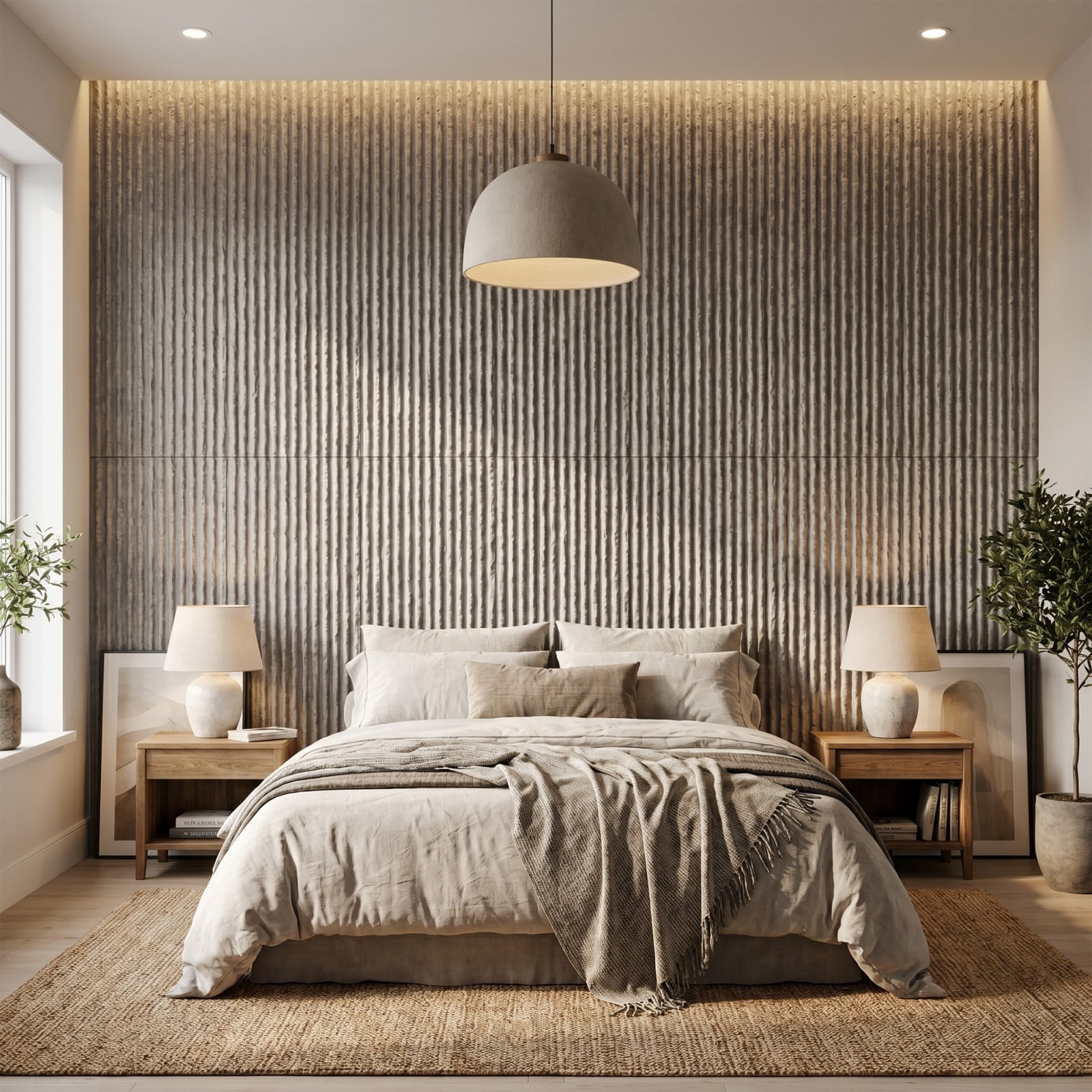 BEAUTYPEAK 3D Faux Stone Wall Panels, Modern Fluted Texture Decorative Siding (Cement Grey, 48 in x 24 in, 4 Pack) d7h01