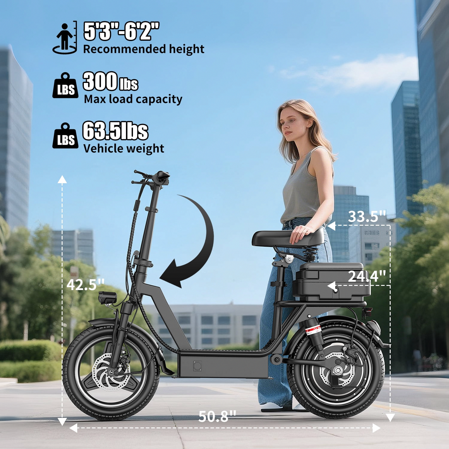 PostJoy 1200W Electric Scooter with Seat for Adults, Long-Range Commuter, Foldable Design (Black, 14 in Tire) u92o6