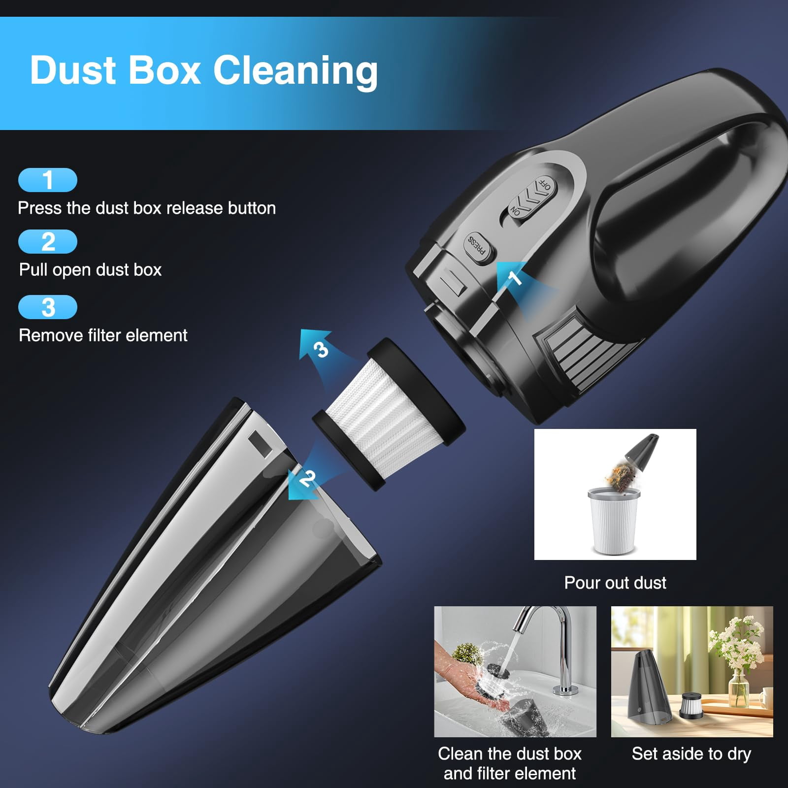 Generic Handheld Cordless Vacuum Cleaner Portable Rechargeable Car Interior Duster (Black, 11.5 fl oz) dtlc3