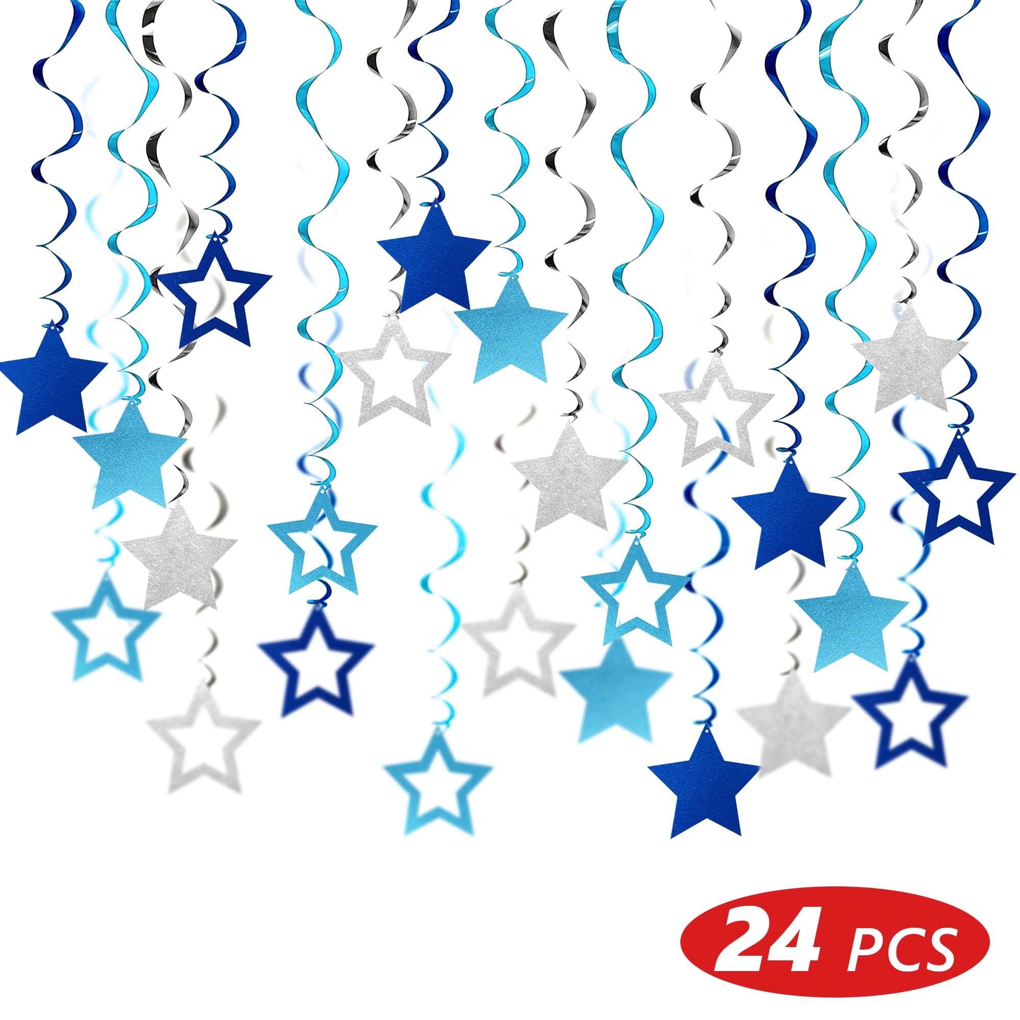 Tripumer Star Swirl Hanging Decorations Party Streamers for Birthdays and Weddings (Silver Blue, 24 Pack) g3ppe