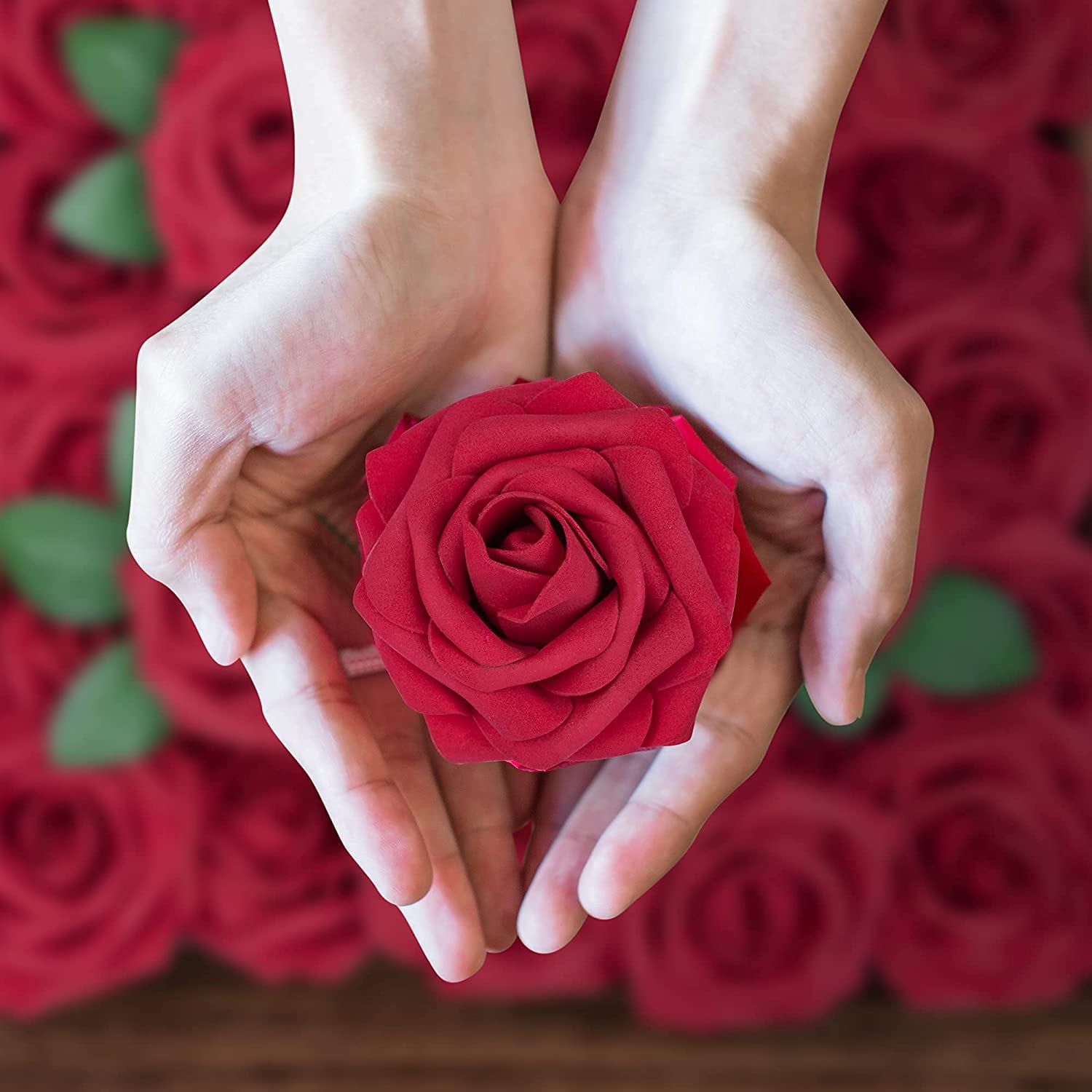 Mocoosy Artificial Foam Roses for DIY Floral Arrangements and Wedding Decor (Dark Red, 50 Pack) 0ninj