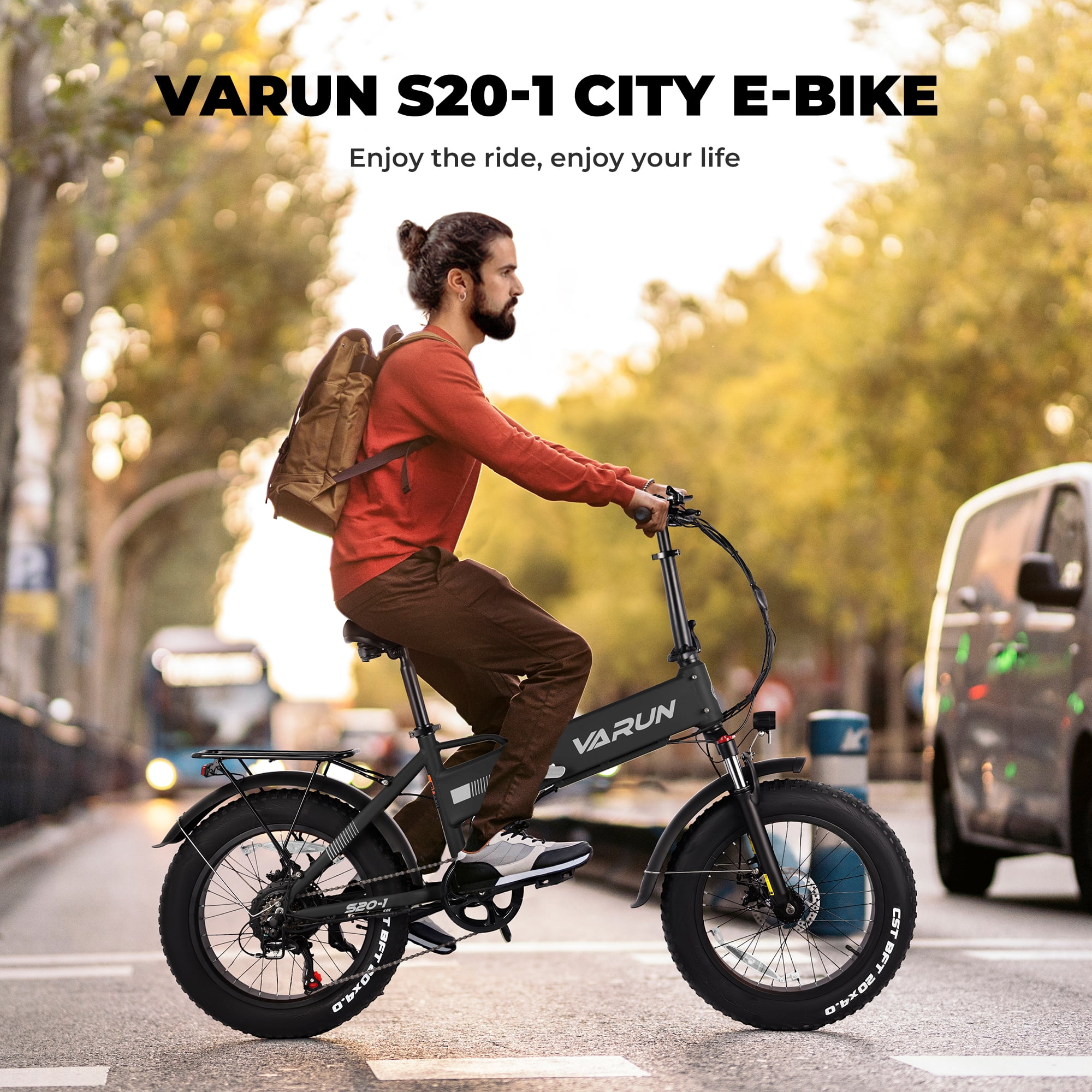 VARUN 20 in Folding Electric Bike for Adults, Fat Tire E-Bike with 750W Motor and 62 Mile Range (Black, 20 in) rg2fg