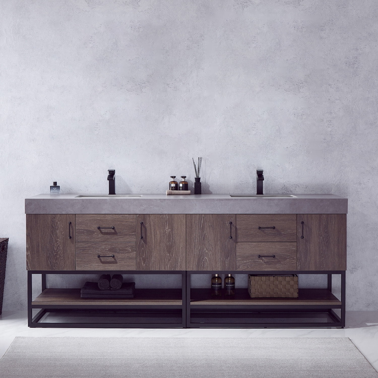 Vinnova Alistair 84 in Free Standing Double Basin Vanity Set (Black, 84 in) rm730