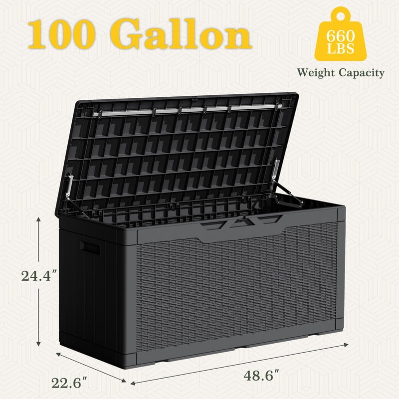Homall 100 Gallon Outdoor Patio Deck Storage Box, Weather-Resistant Resin Organizer (Black, 100 Gallon) lwgs3