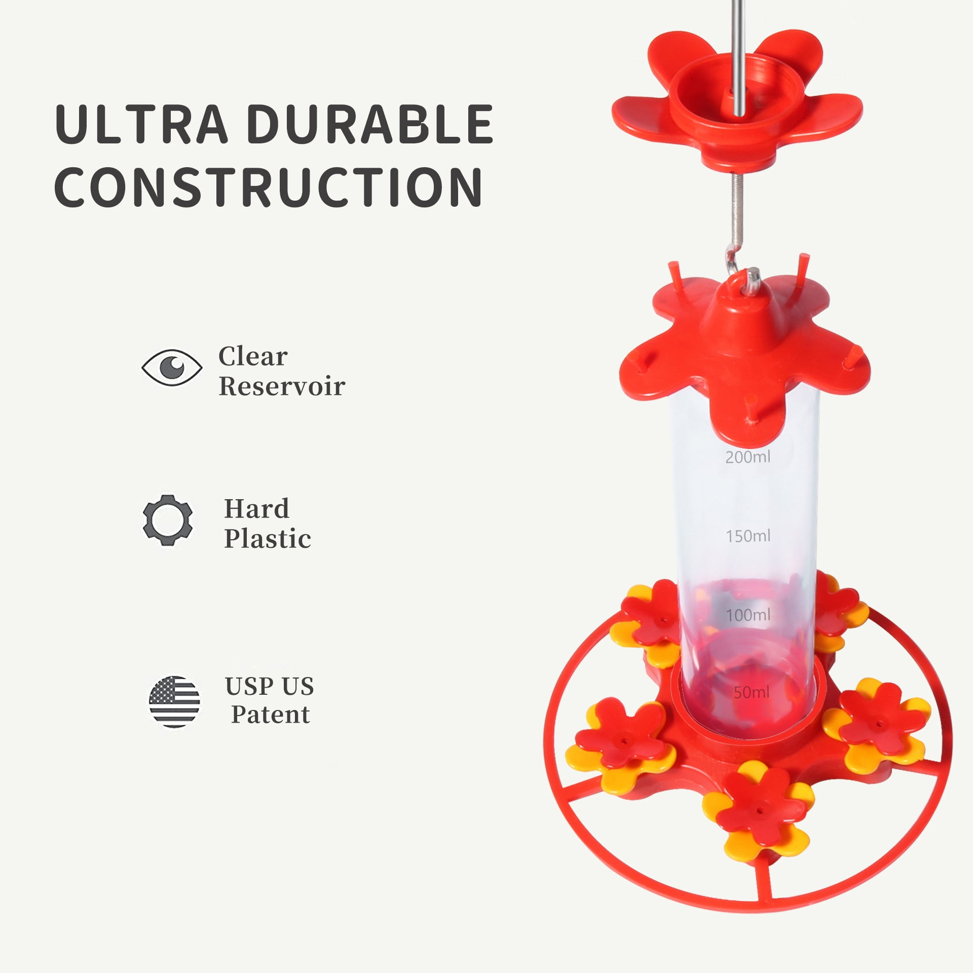 Koralakiri Hummingbird Feeder for Outdoors, Hanging Bird Feeder with Ant Moat and 6 Feeding Ports (Red, 8.45 fl oz) n5fpf