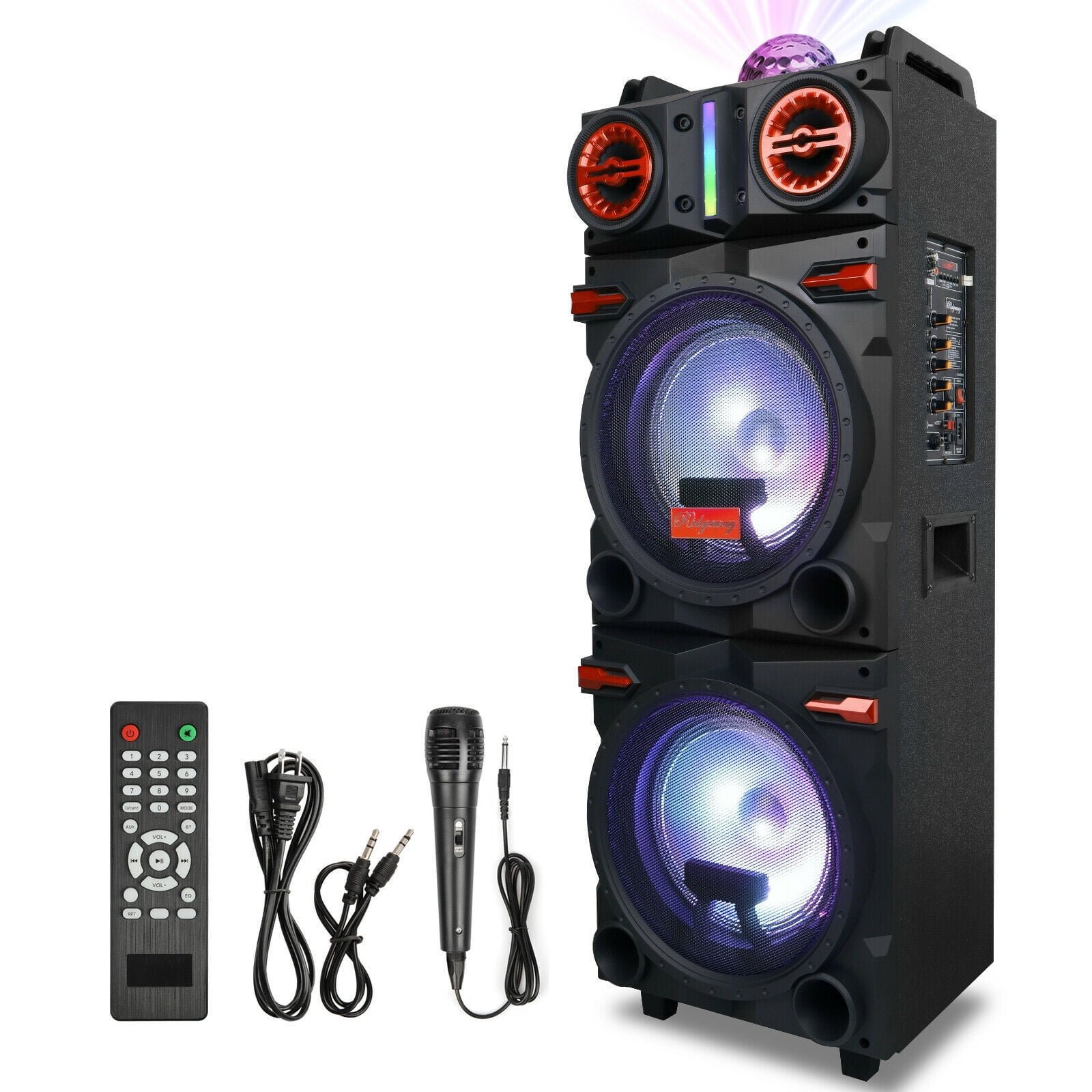 Dazone Portable Bluetooth Party Speaker with Dual 10 in Woofers, LED Lights, and Karaoke Function (Black, 4500W) 3e3co
