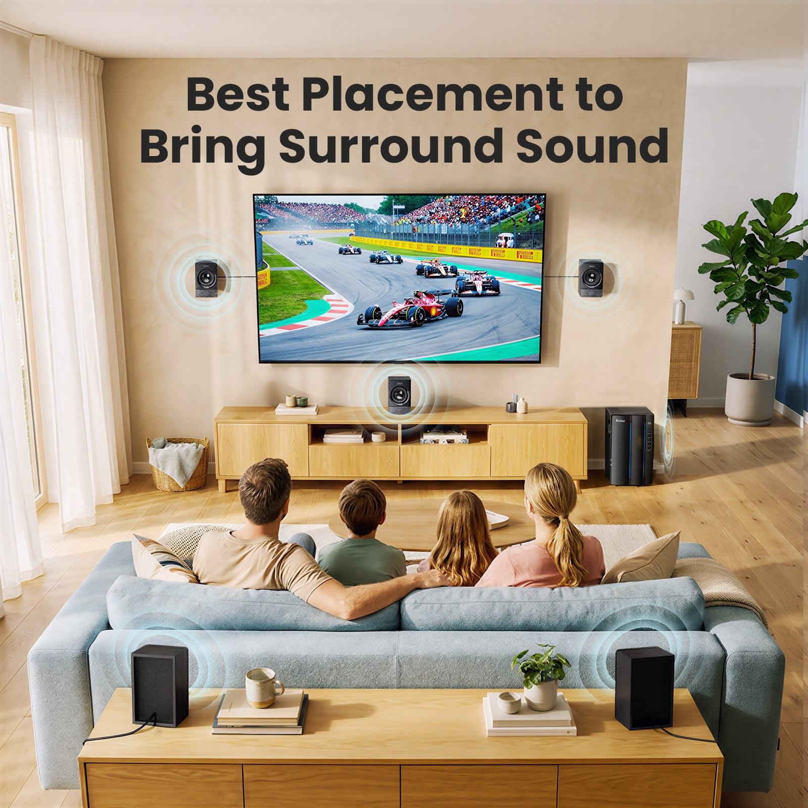Bobtot Home Theater Surround Sound System (5.1/2.1 Channel, 12 in Subwoofer, Black) xqg48