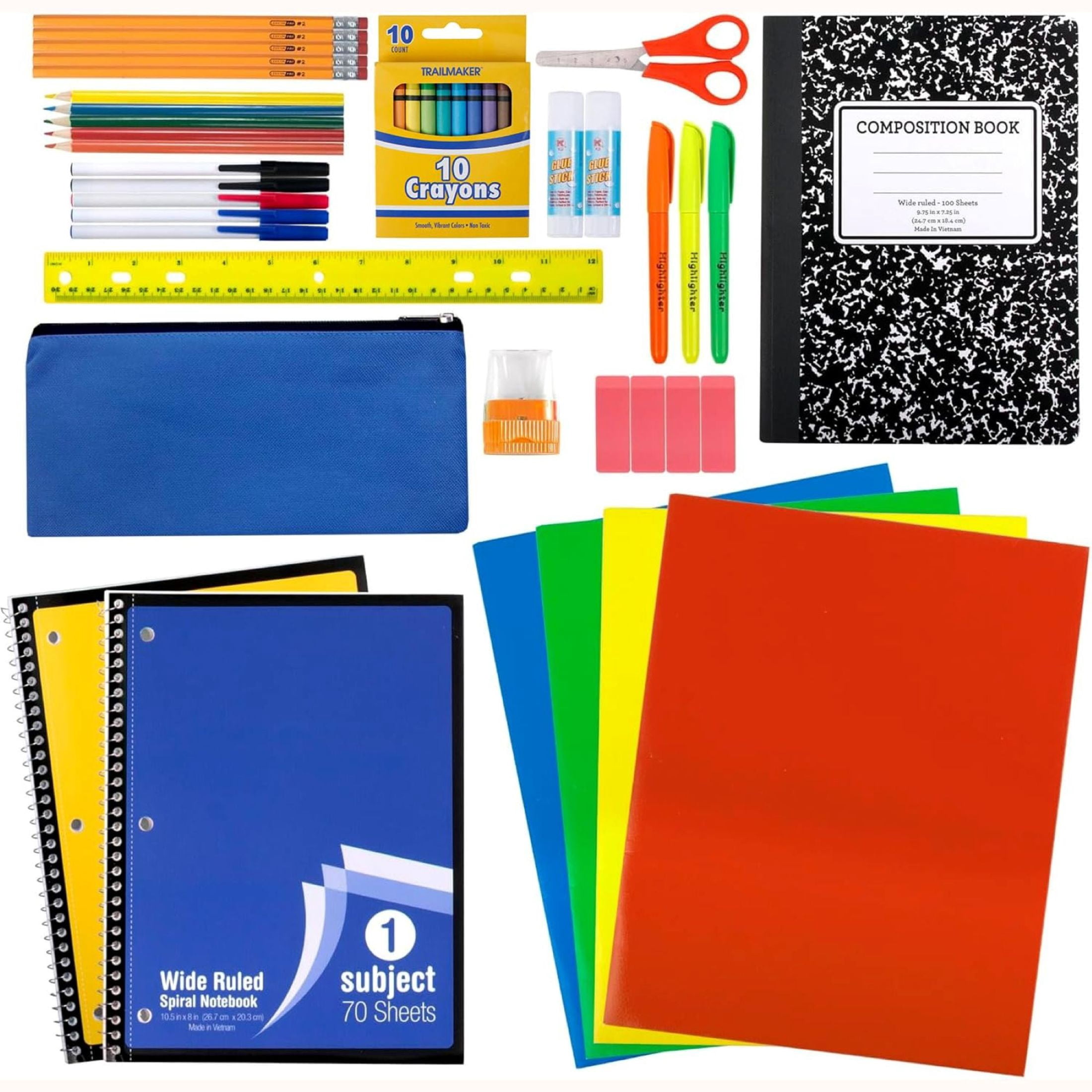 Trailmaker 18 in Backpacks with 45 Piece School Supply Kits (12 Pack, Black and Navy Blue) d93ko