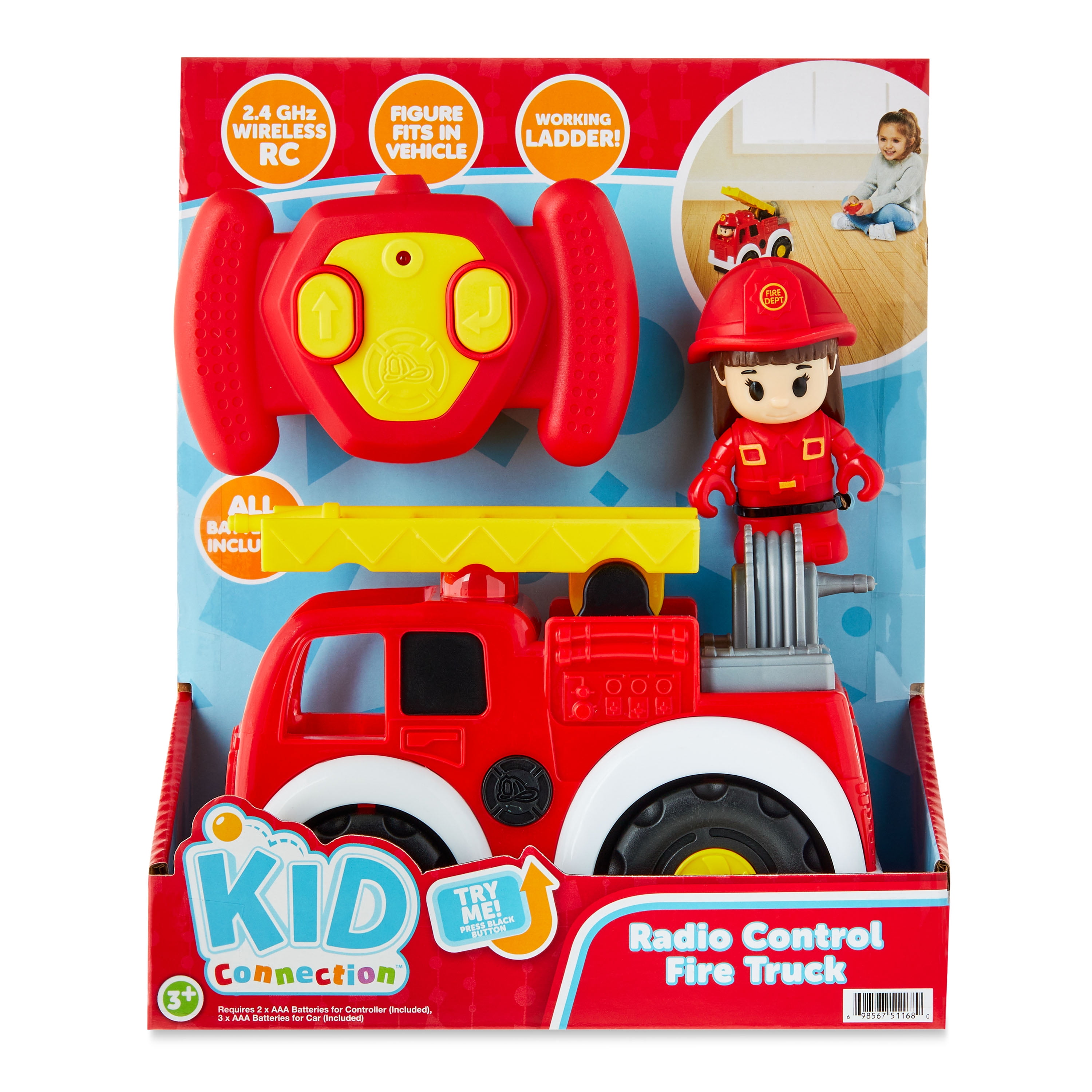 Kid Connection Radio Control Fire Truck with Working Ladder and Lights (Red, 1 Set) ji38n