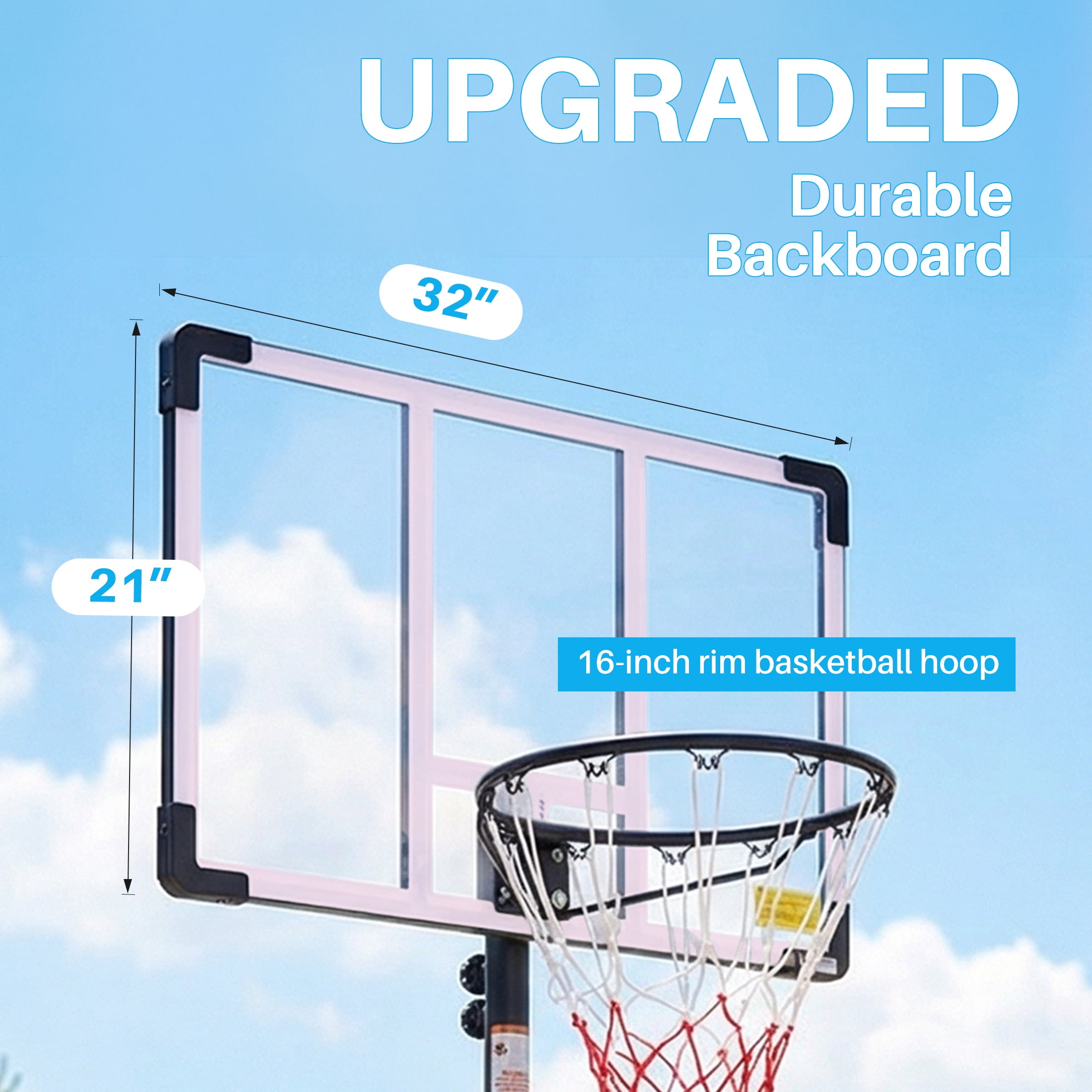 EDX Portable Basketball Hoop System, Height-Adjustable Outdoor Goal with 32 in Shatterproof Backboard (Red, 5 ft to 8.5 ft) fahhz