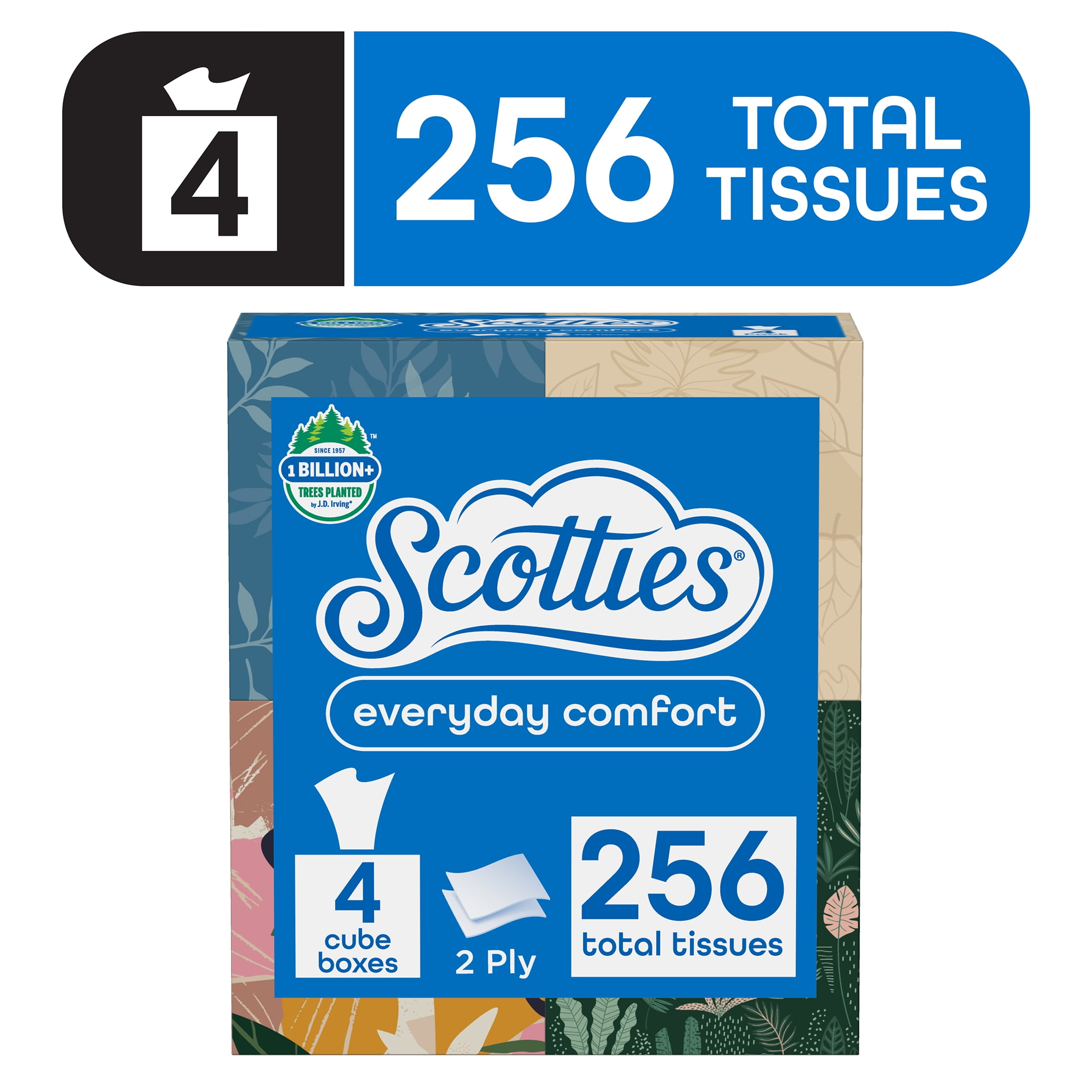 Scotties Everyday Comfort Facial Tissues, 2-Ply Softness, 4 Cube Boxes (256 Total Tissues) k8ty7