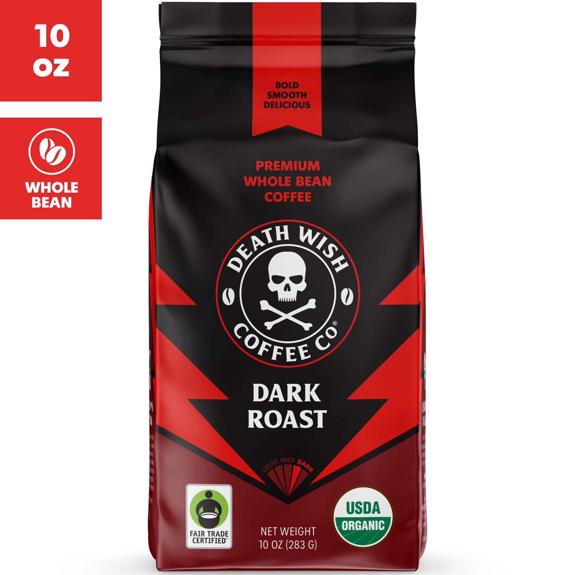 Death Wish Coffee Dark Roast Whole Bean Organic Coffee (10 oz) bqgt6