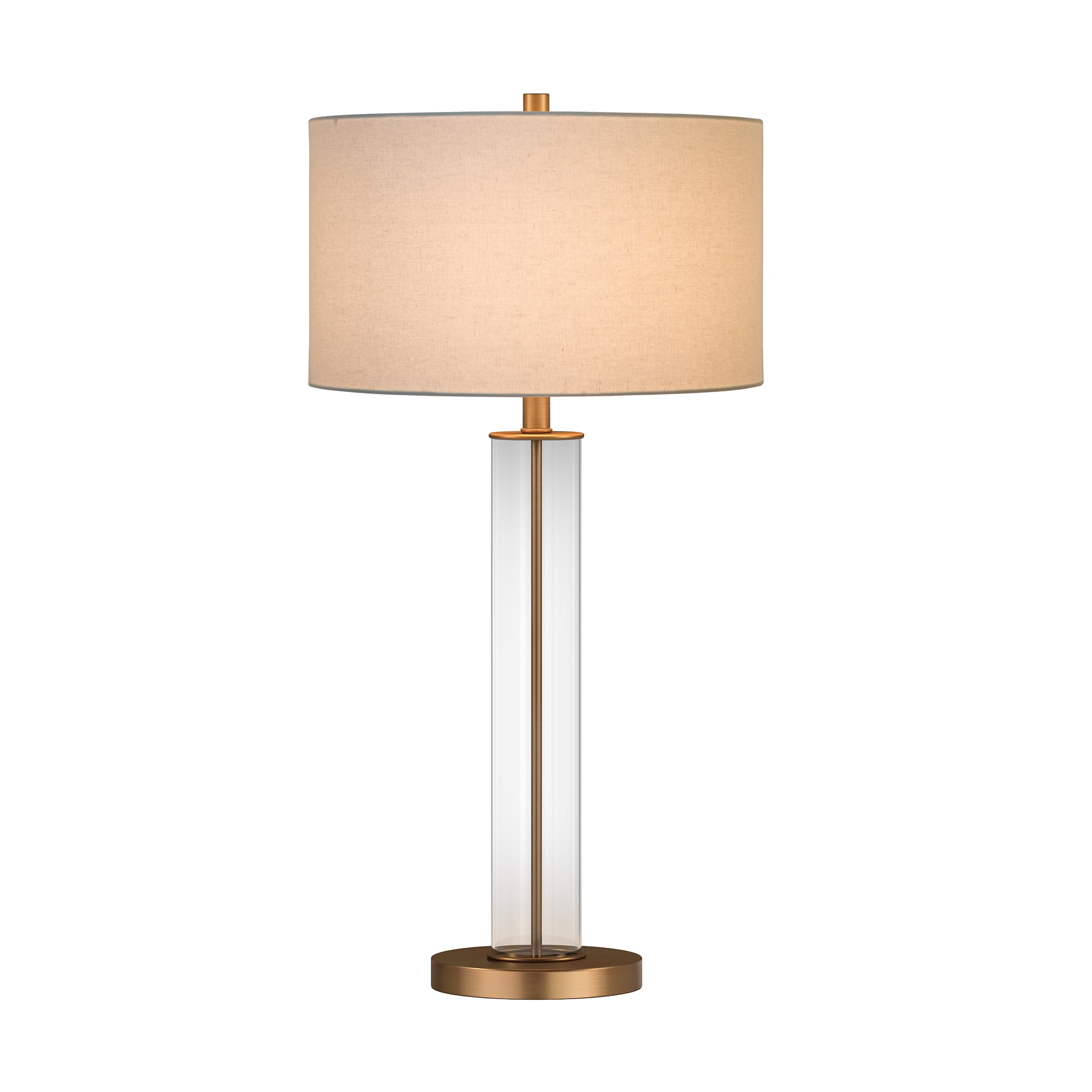 Evelyn&Zoe Traditional Clear Glass Table Lamp with White Drum Linen Shade (29 in) ybzs9