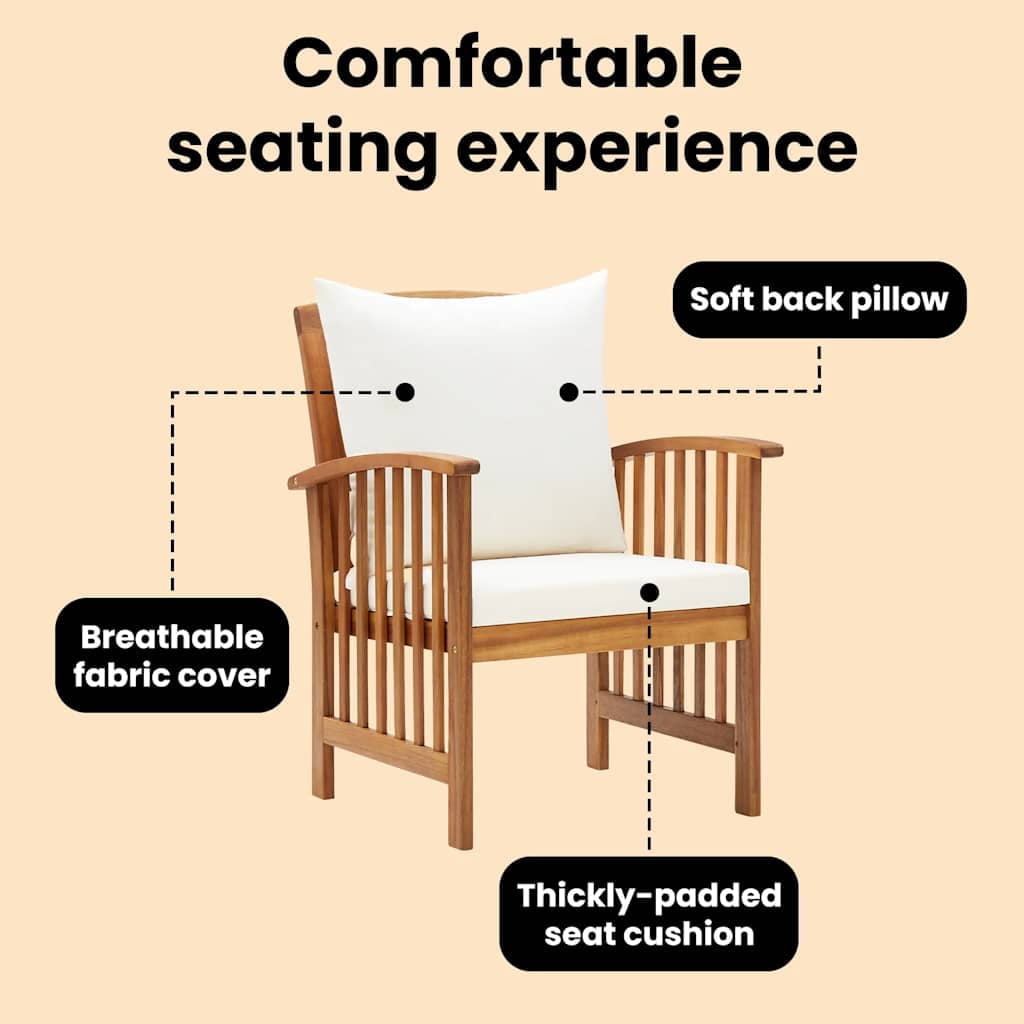 vidaXL Patio Chairs with Cushions (Solid Acacia Wood, Cream White, 2-Piece Set) xhhbb
