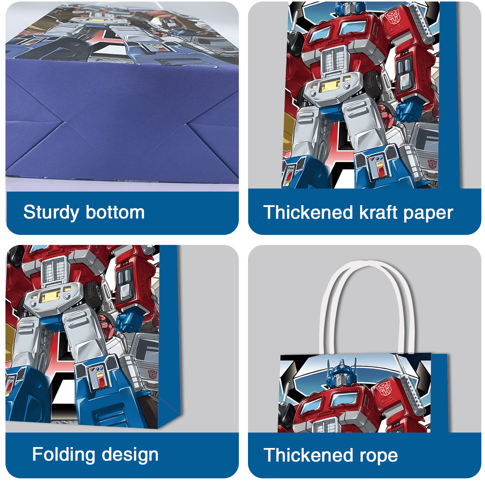 JQTVUYQIG Transformers Party Gift Bags with Handles, Cartoon Robot Theme Party Supplies (16 Pack, 8.26 in x 5.9 in x 3.14 in) mm1x1