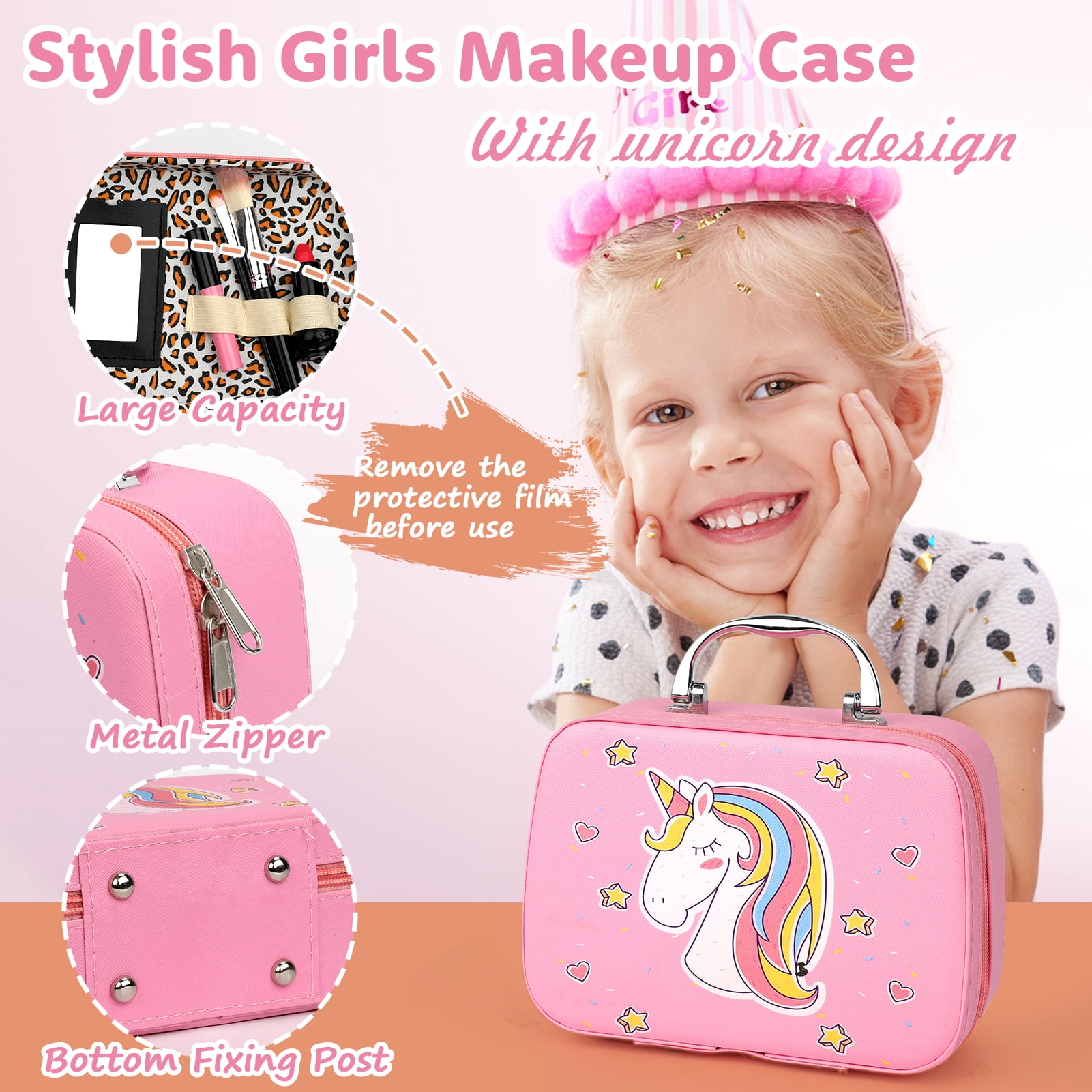 Sendida Washable Kids Makeup Kit for Girls, Pretend Play Cosmetic Set with Makeup Bag (25 Pieces) 6ltc7