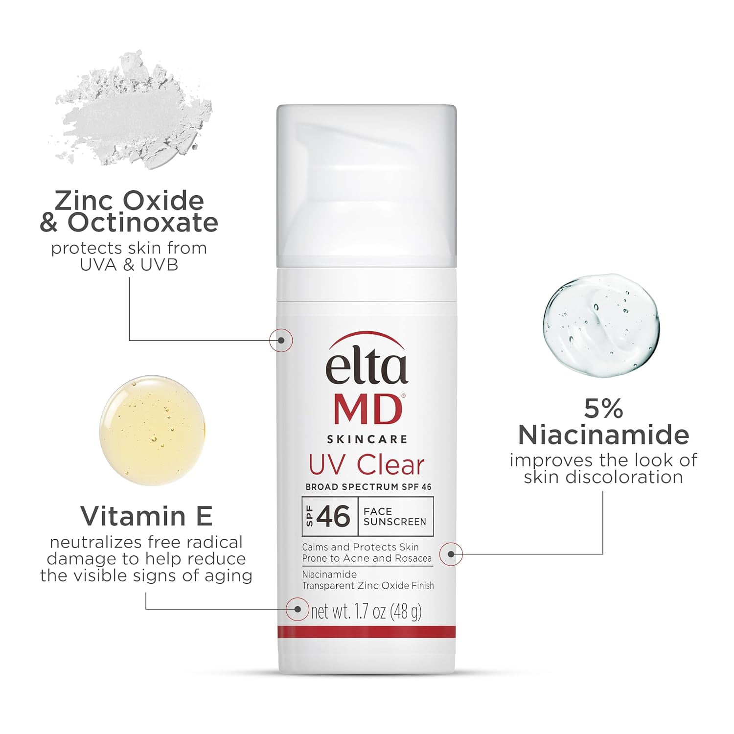 EltaMD UV Clear Facial Sunscreen SPF 46, Oil-Free Mineral Formula with Zinc Oxide and Niacinamide (Clear, 1.7 oz) 2da32