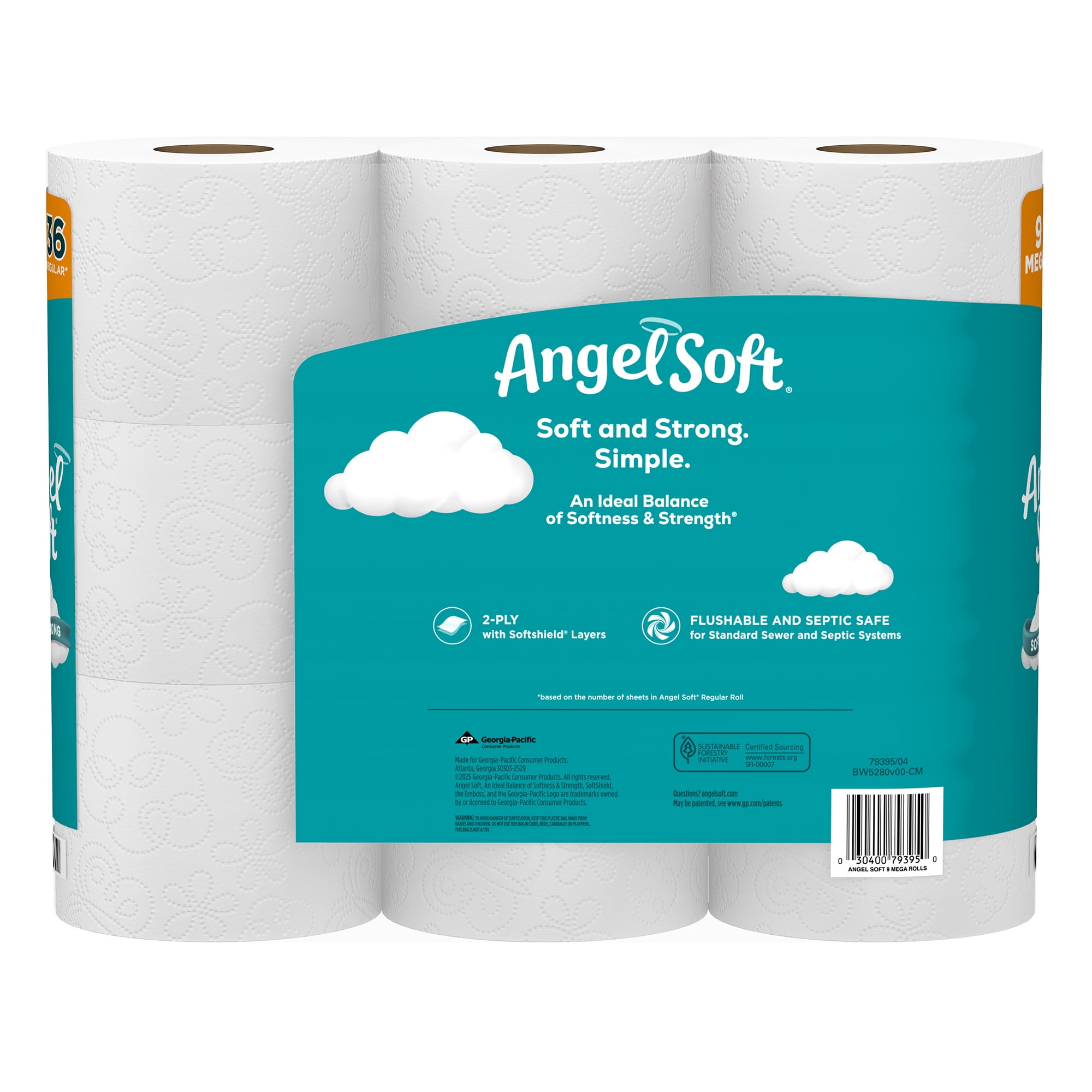 Angel Soft 2-Ply Toilet Paper (White, 9 Mega Rolls) cqt2v