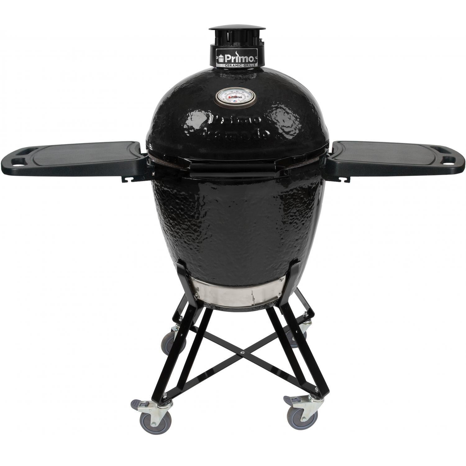 Primo Round Ceramic Kamado Grill All-In-One Package with Cradle and Side Shelves (Black) c8m29