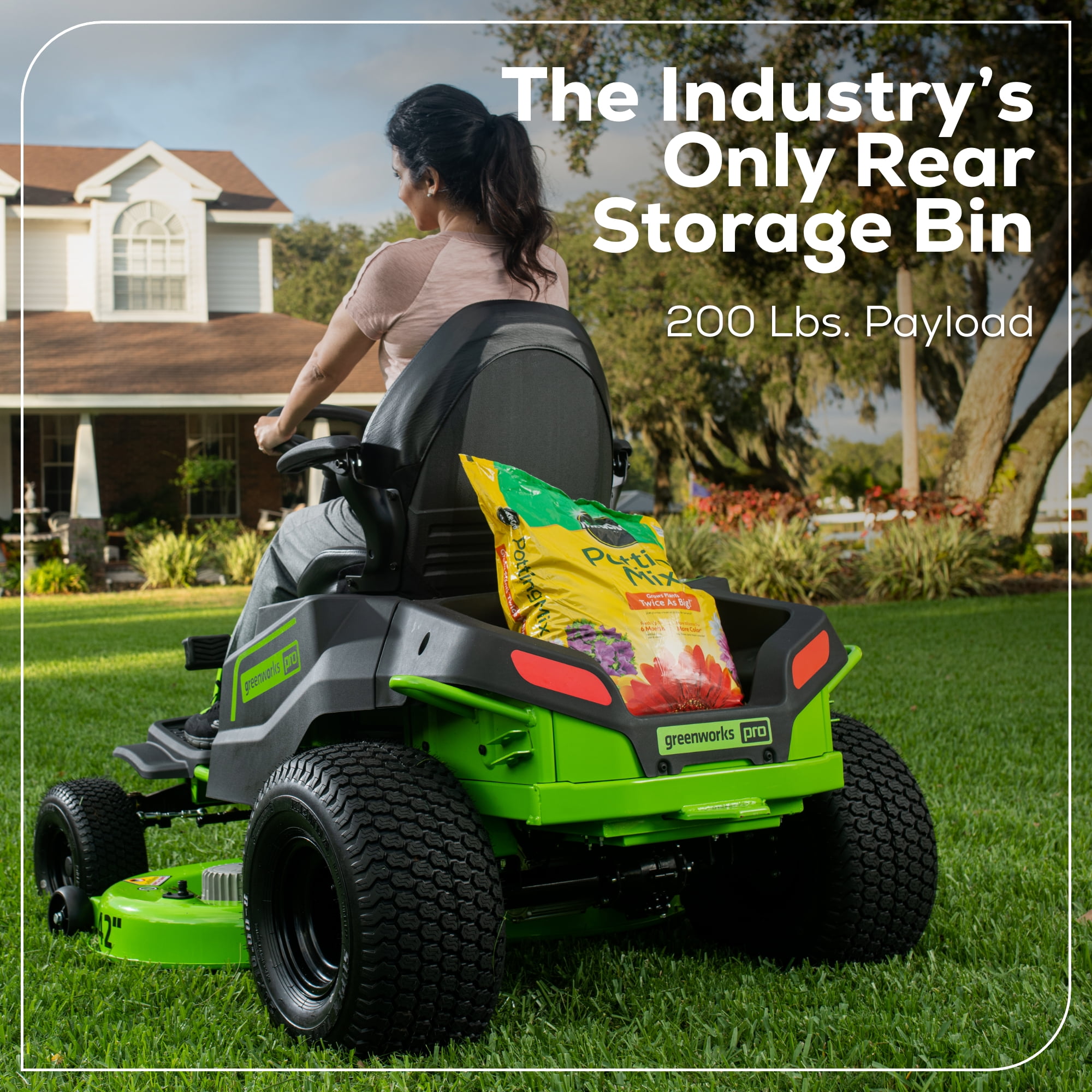 Greenworks 60V 42-in Cordless Electric Riding Lawn Mower with (6) 8.0Ah Batteries and (3) Dual Port Turbo Chargers sksom