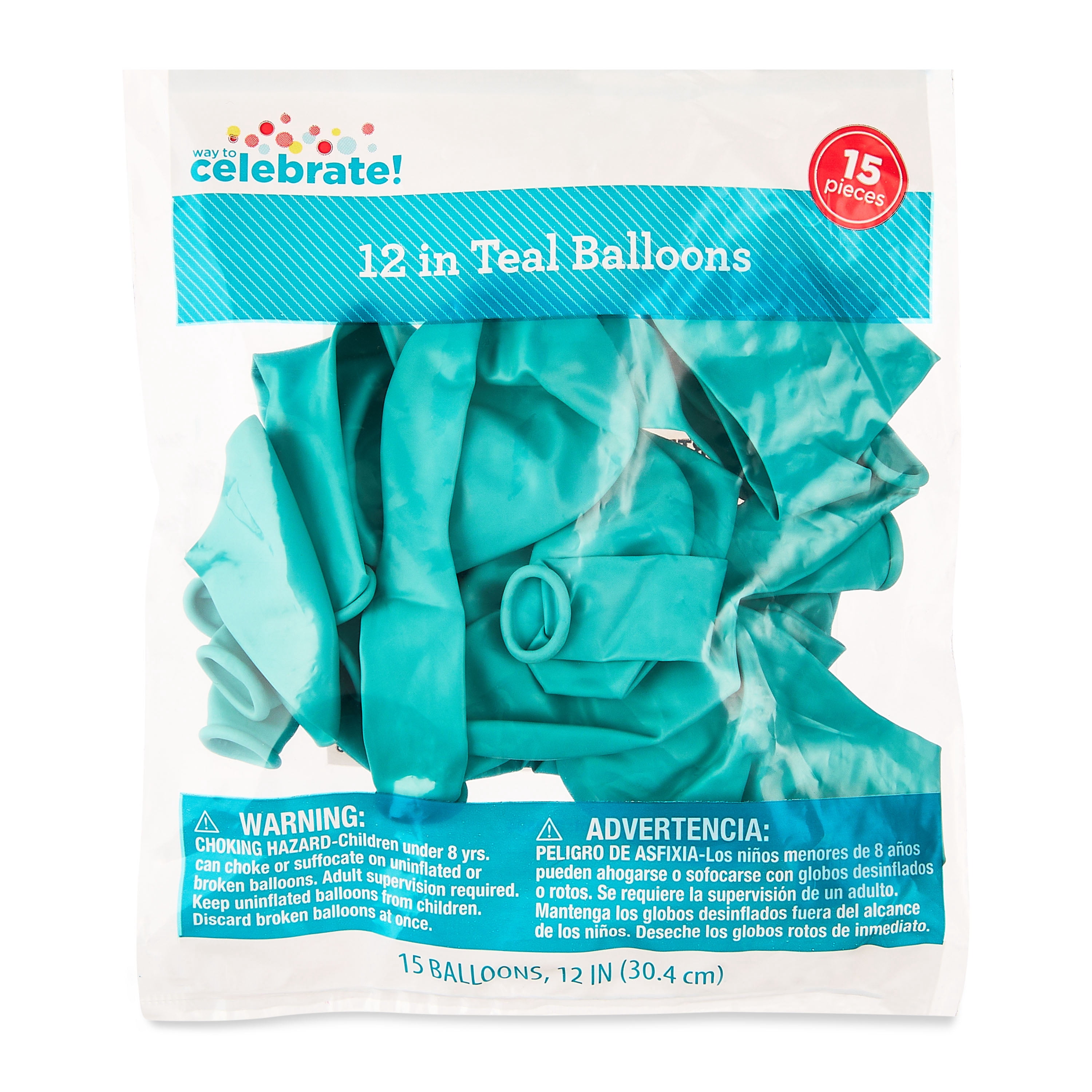 Way To Celebrate Latex Party Balloons (Teal, 15 Pieces, 12 in) d9u46
