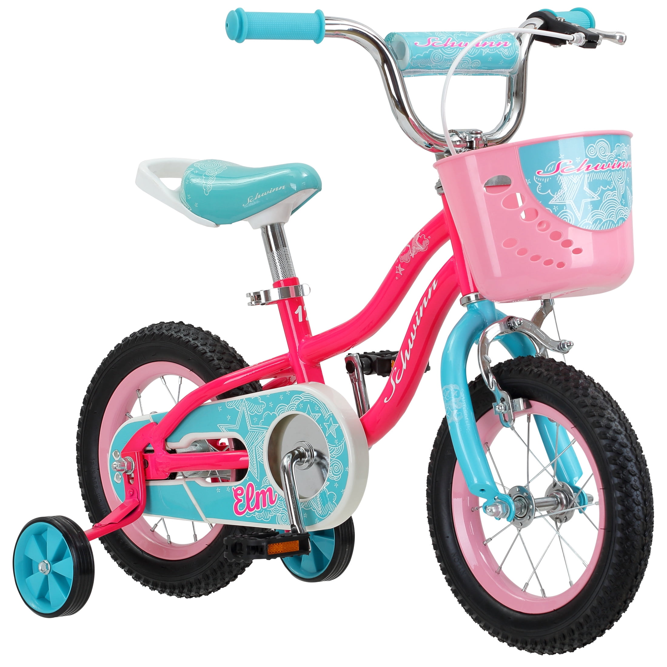 Schwinn Elm Kids Bike with Training Wheels and Basket (Pink, 12 in) 5ove4