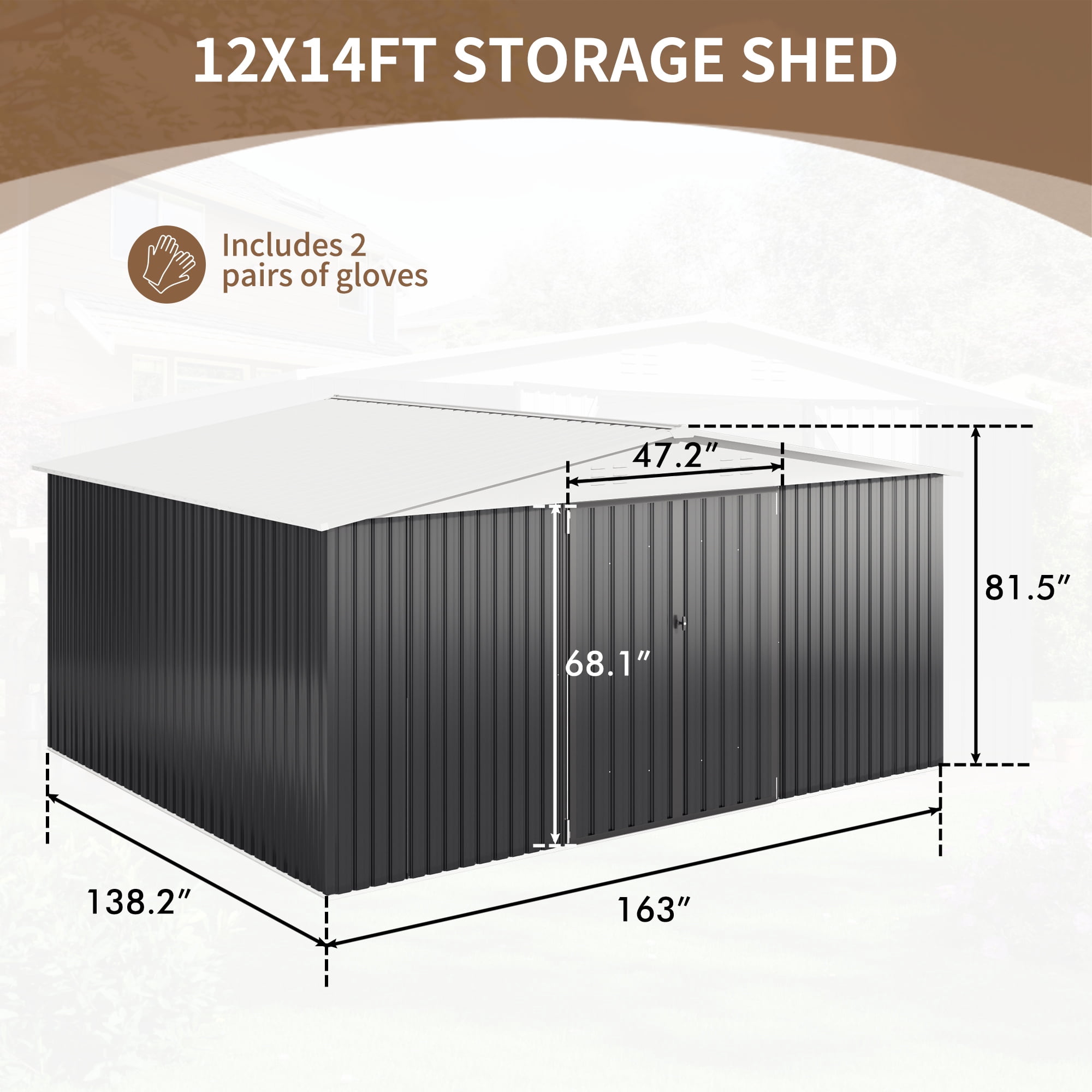 MUCHANT Outdoor Metal Storage Shed with Lockable Doors and Reinforced Frame (White, 12 ft x 14 ft) 9rvk2