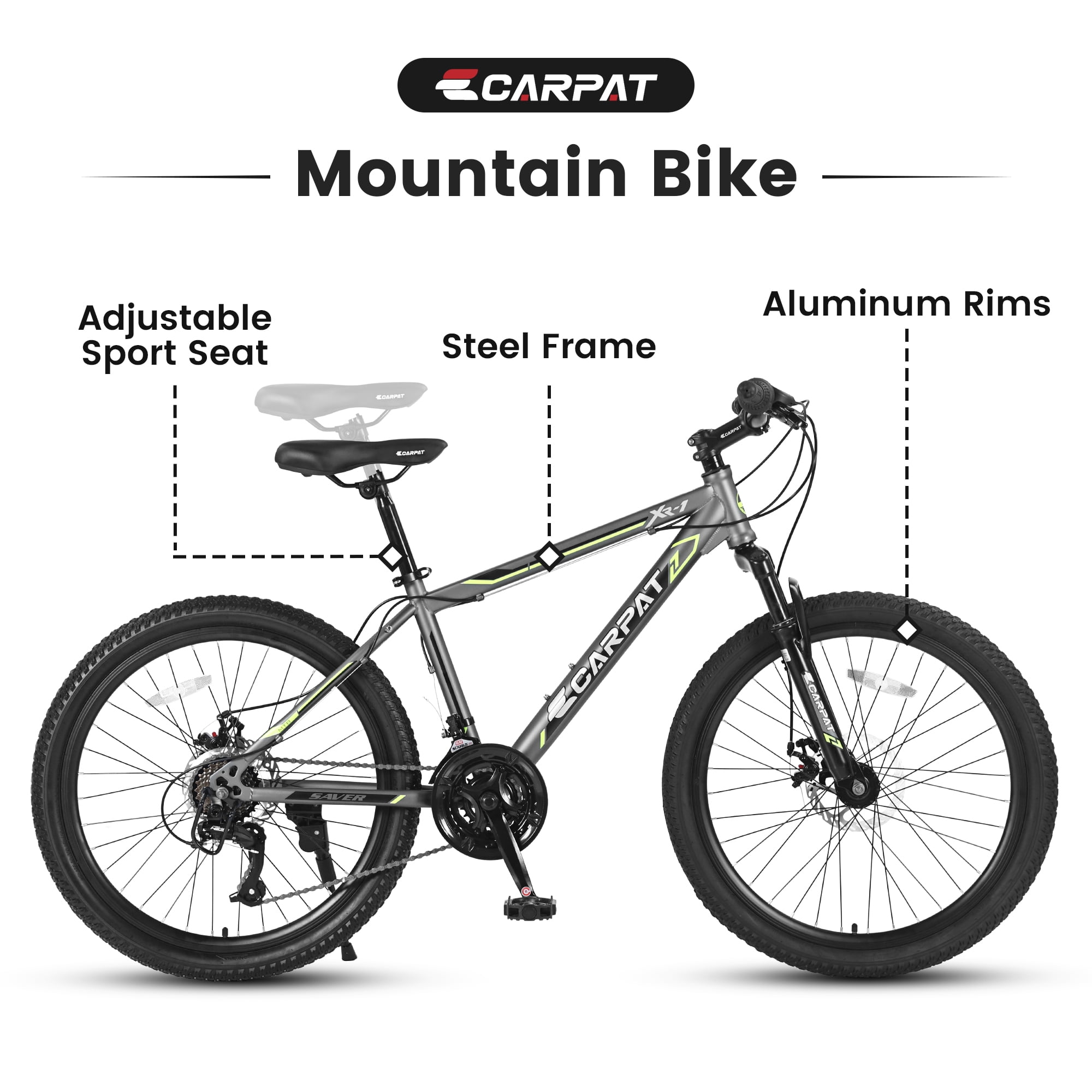 Ambifirner 24-Inch Mountain Bike for Teens, Shimano 21-Speed, Dual Disc Brakes, Front Suspension (Black/Green, 24 in) geagc