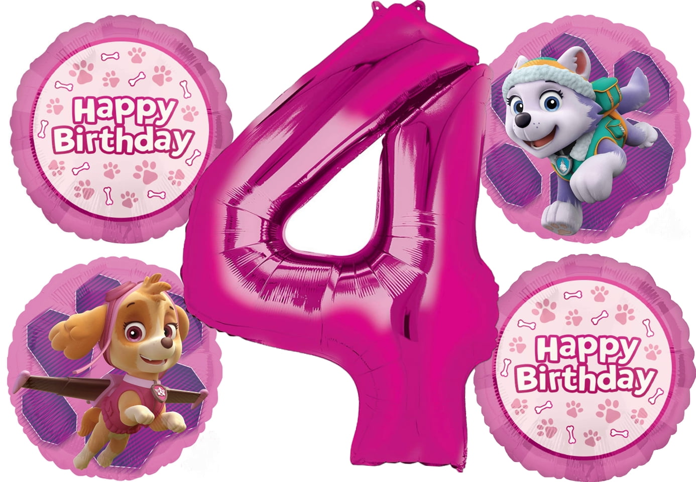 Anagram Skye and Everest 4th Birthday Party Balloon Bouquet Decoration Set (Pink, 5ct) vyg4i