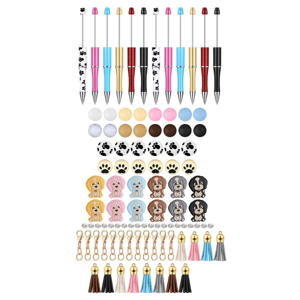 Milue Beadable Pens DIY Craft Kit with Tassels and Animal Toppers (12 Pack) n3p2q