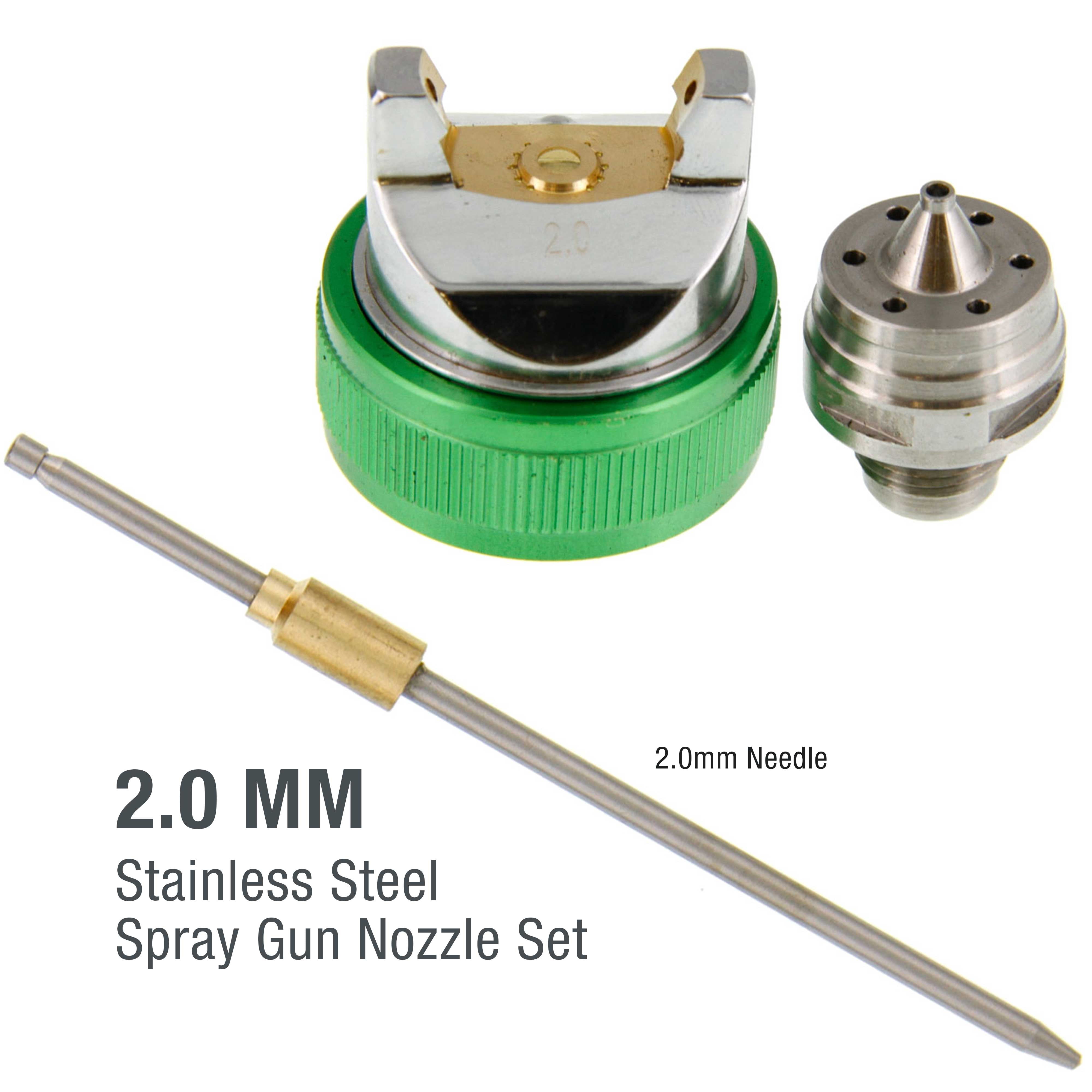 TCP Global HVLP Spray Gun Replacement Fluid Tip Nozzle Set (Silver, 2.0 mm) m6m0x