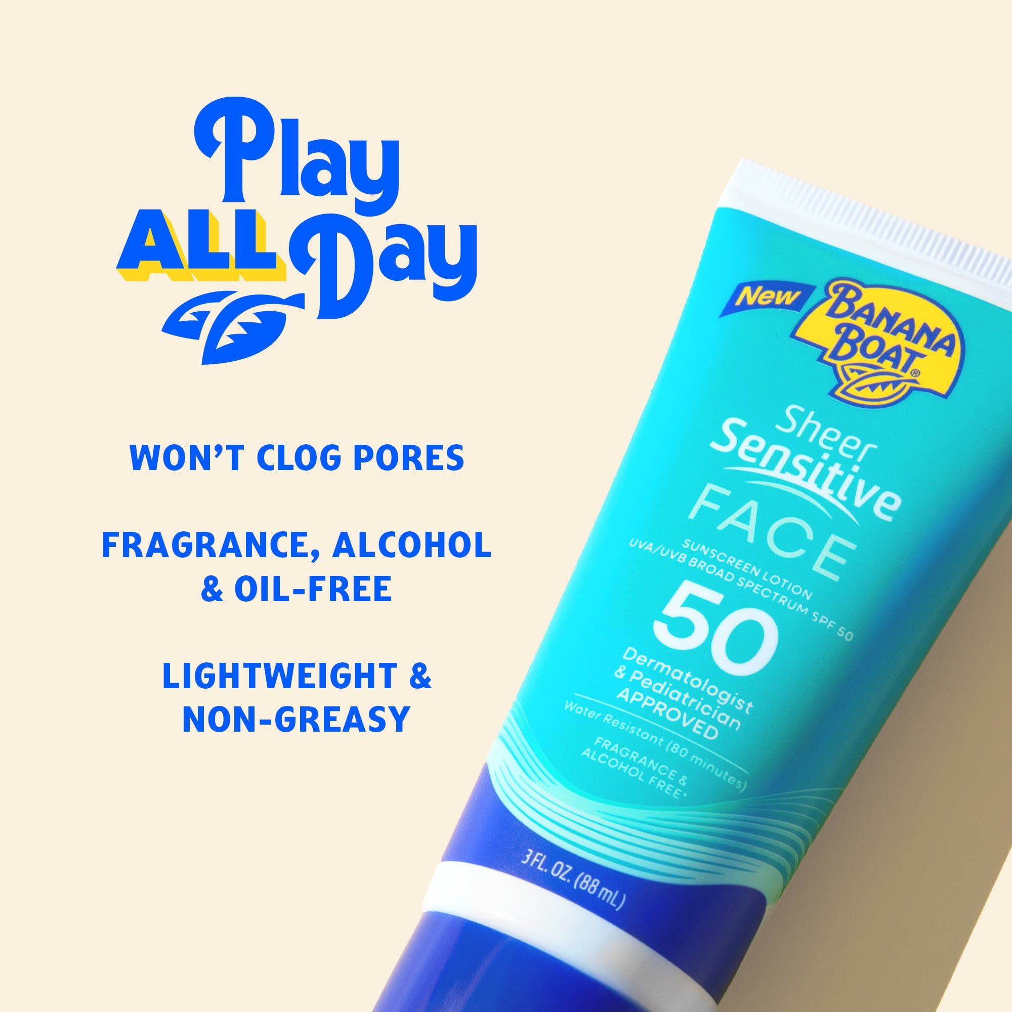 Banana Boat Sheer Sensitive Face Sunscreen Lotion, SPF 50 Broad Spectrum Protection (White, 3 fl oz) oejv9