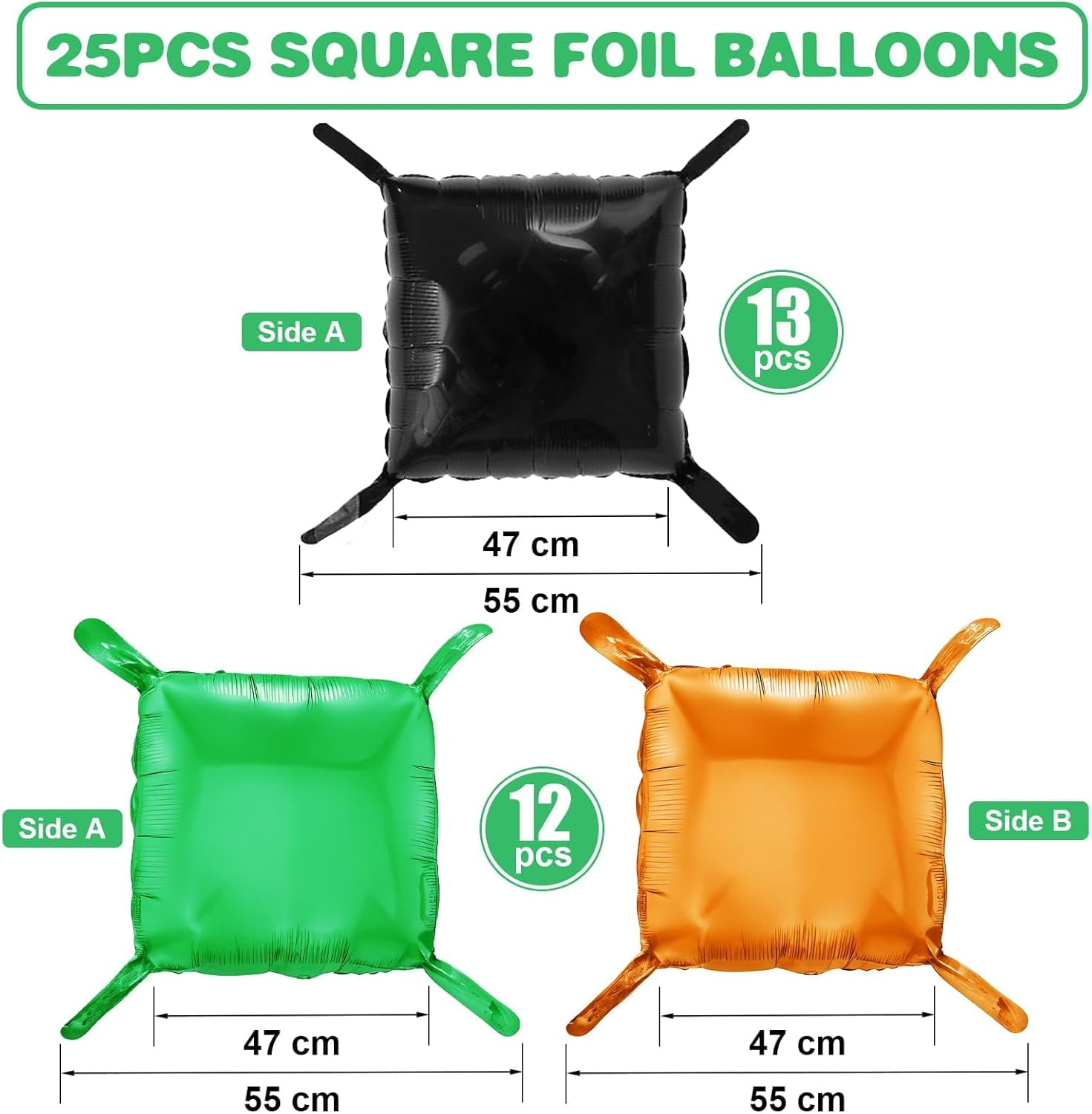 Party Decor Square Foil Balloon Wall Kit (Black, Orange, Green, 25-Piece Set) zb6ju