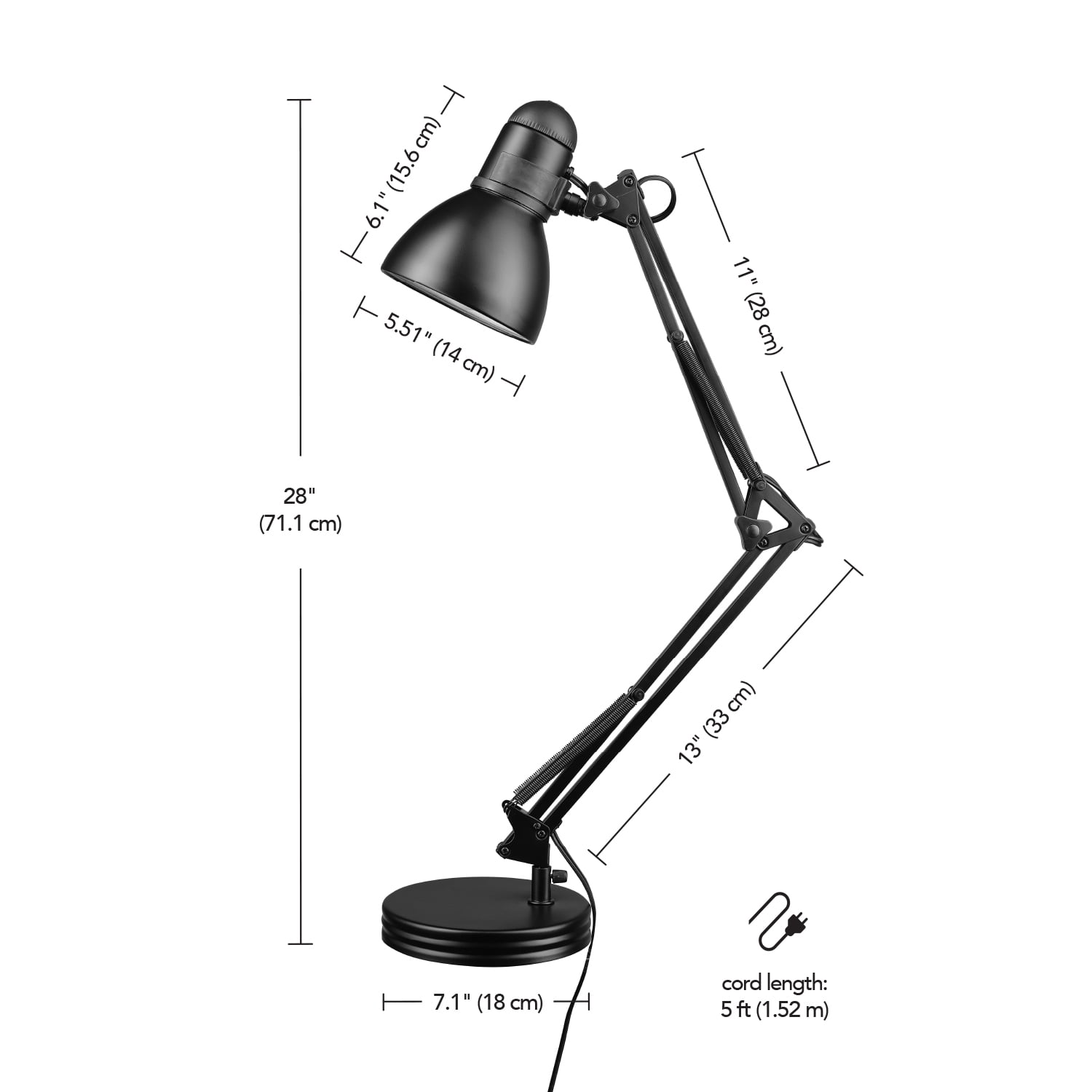 Globe Electric Architect Swing Arm Desk Lamp, Adjustable Heavy Base Task Light (Black, 28 in) zyezs