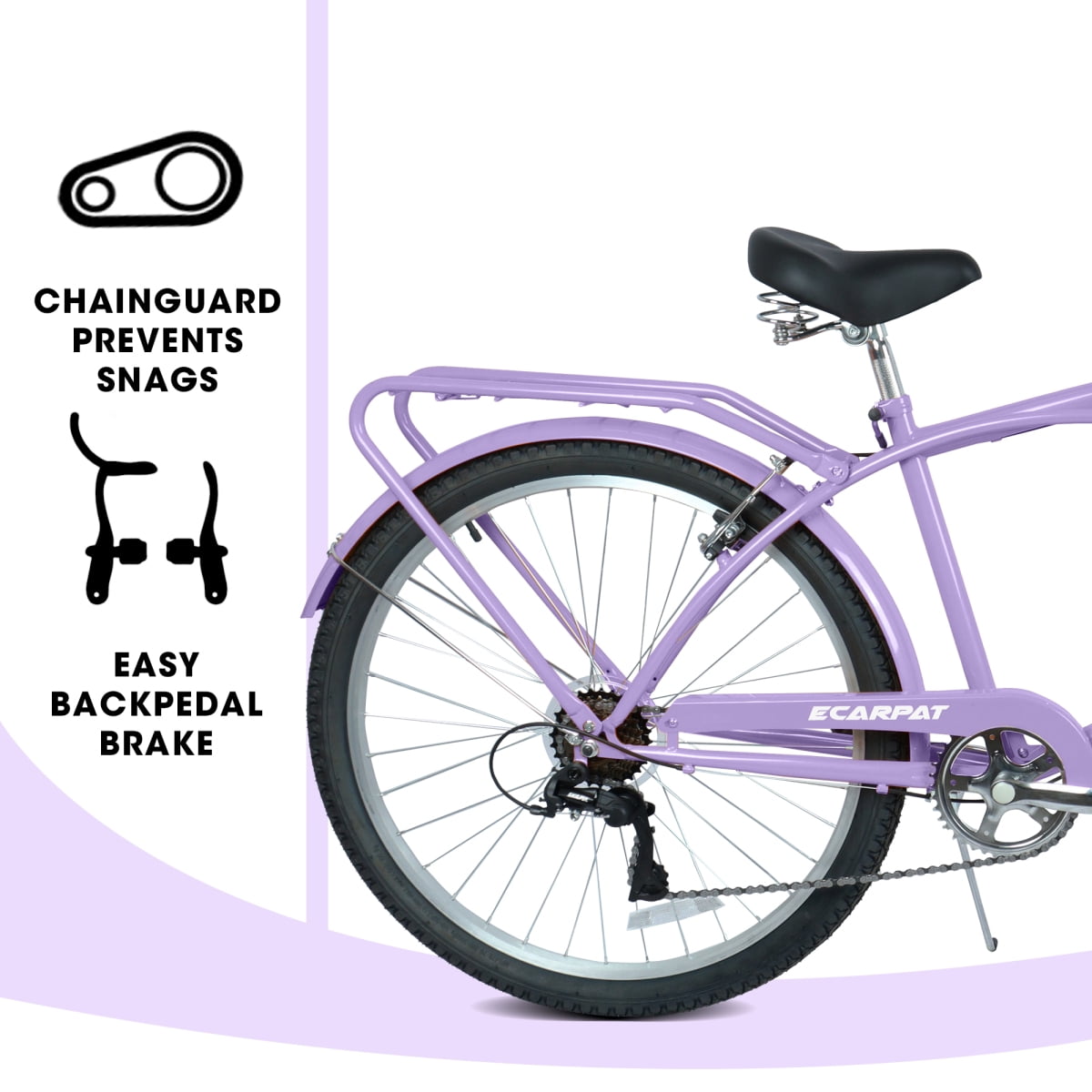 Generic 26 Inch 7-Speed Beach Cruiser Bike, Step-Through Steel Frame, Comfortable Urban Commuter (Lavender Purple, 26 in) ncw59