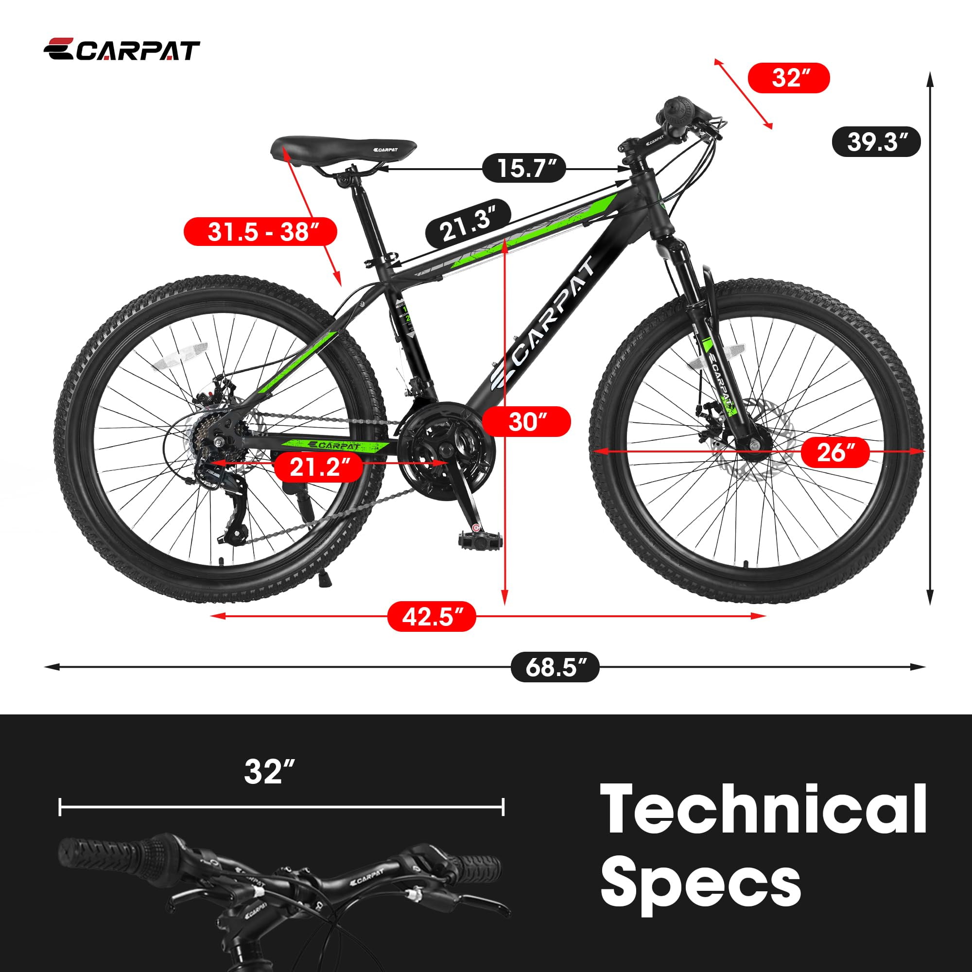 ToolMoo 26 Inch Mountain Bike, 21 Speed Shimano Shifter, Dual Disc Brakes, Front Suspension (Black, 26 in) 48wls