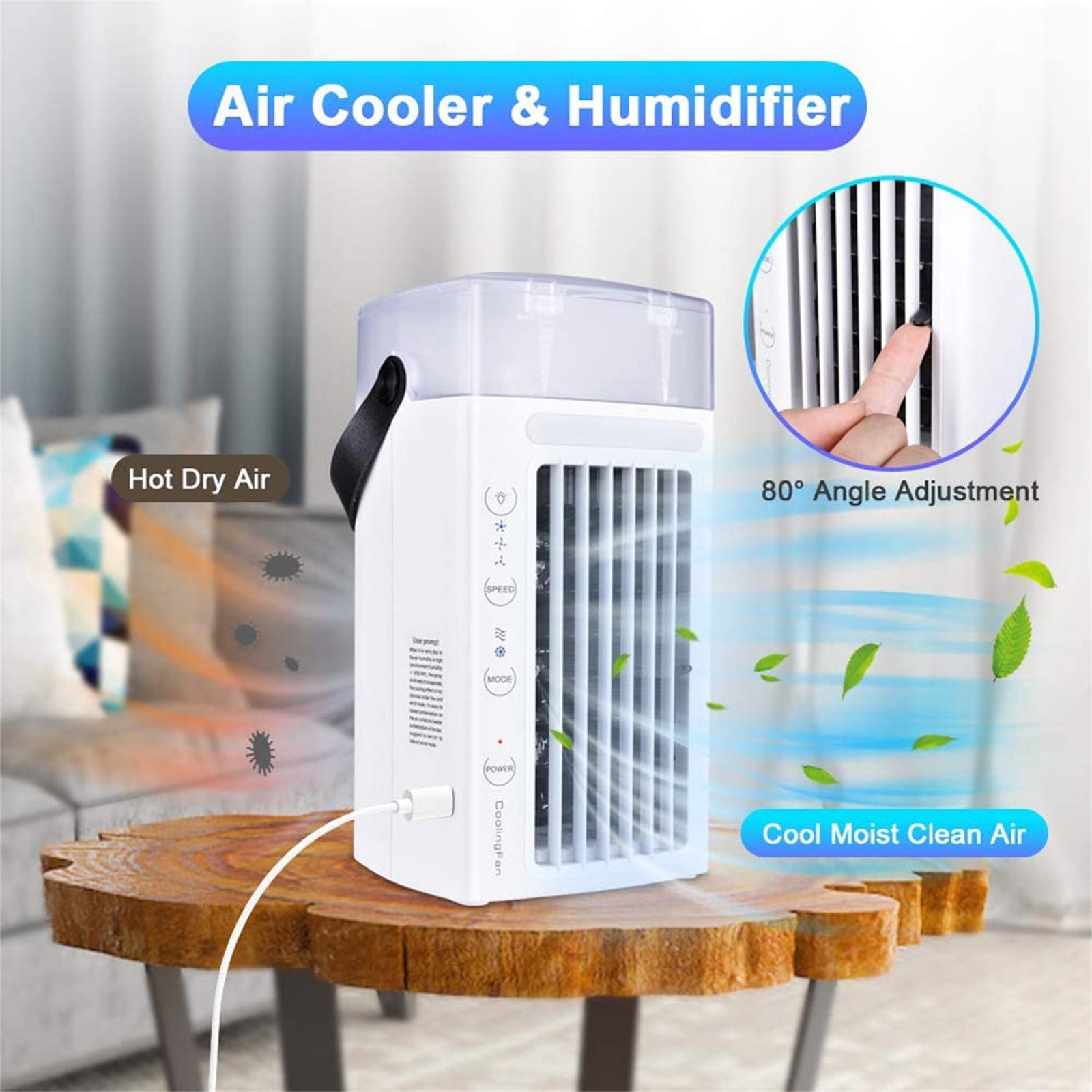 SDJMa Portable Air Conditioner, Evaporative Air Cooler with Night Light and 3-Speed Fan (White, 16.23 fl oz) 9jym5